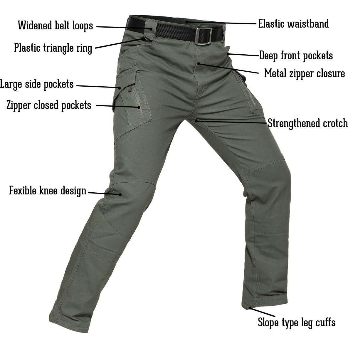 Pantalones Tácticos CARWORNIC para Hombre Algodón Verde 76 cm