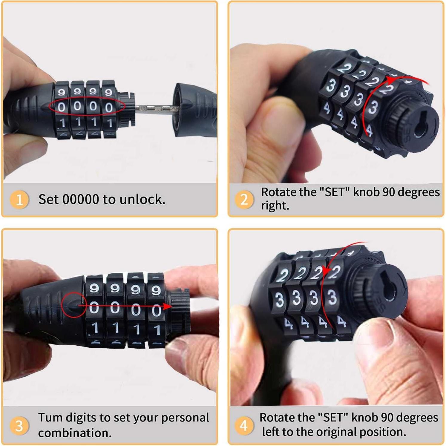 Candado de Cable Resettable Jokmae 80 cm 4 Dígitos Antirrobo