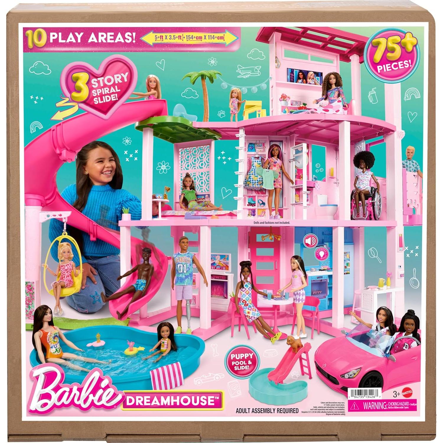 Casa de Muñecas Barbie Dreamhouse 75 Piezas Muebles y Tobogán