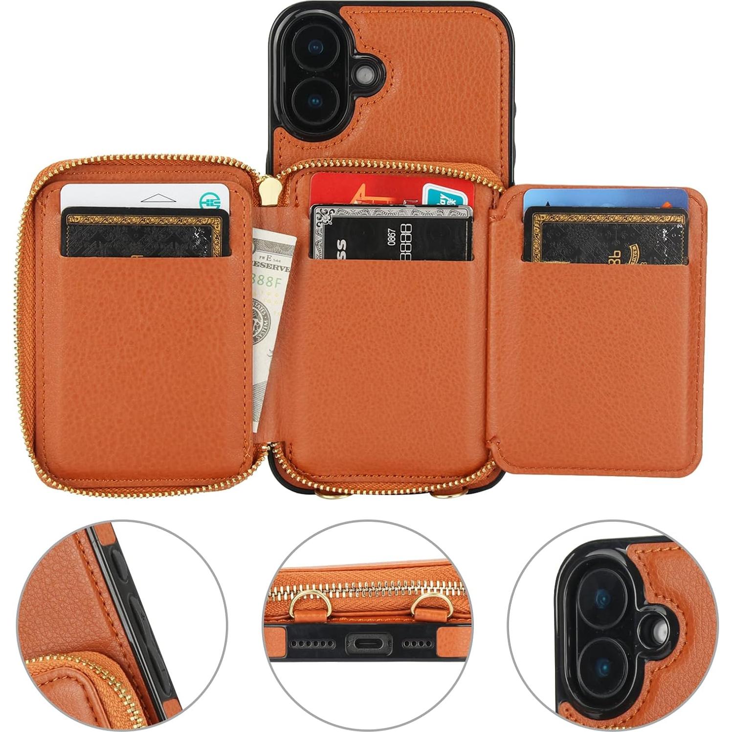 Bocasal Cartera RFID para iPhone 16 Plus 6.7" Marrón