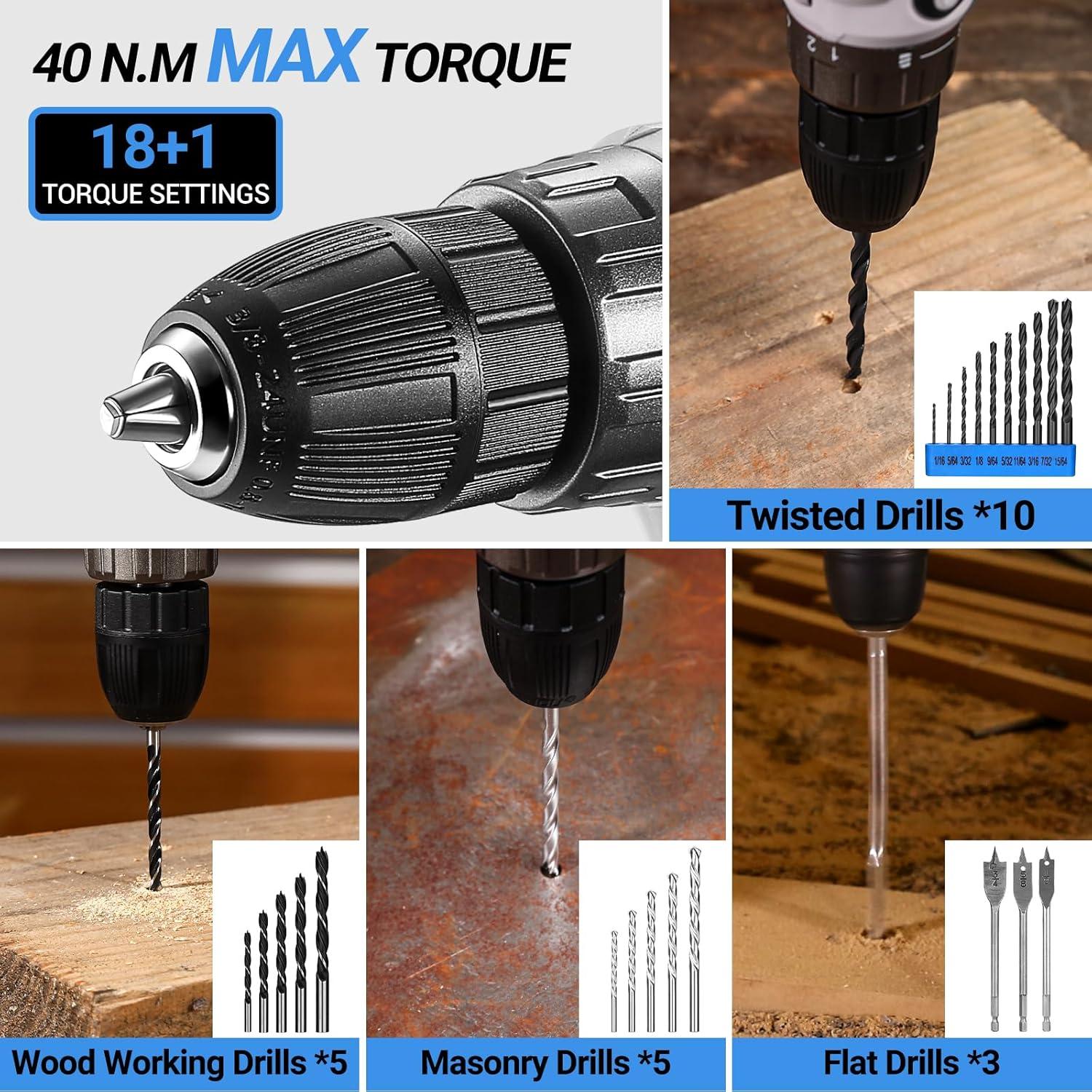 Juego de Herramientas de Taladro Inalámbrico DEKOPRO 20V