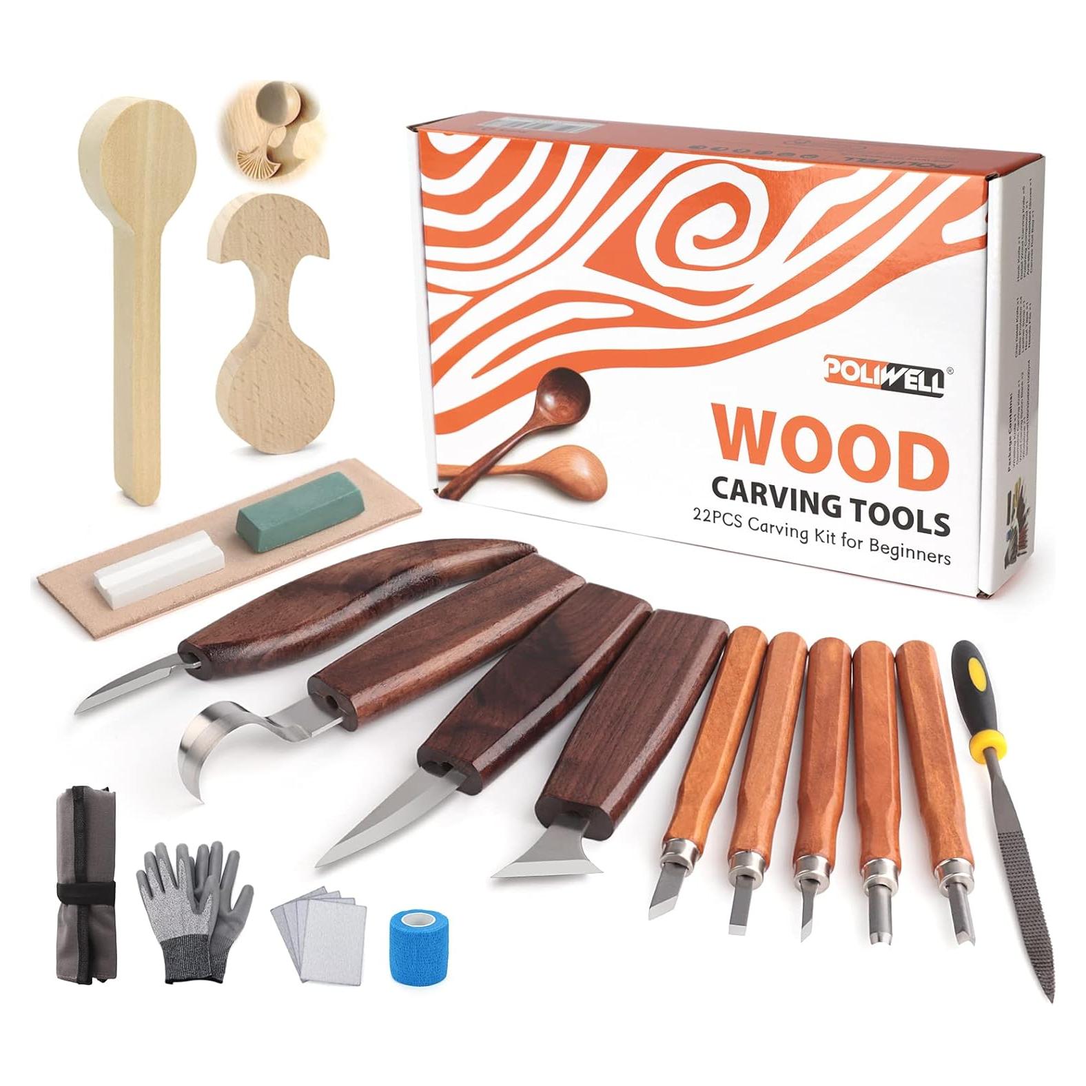 Kit de Tallado en Madera 22PCS con Guantes Anticorte
