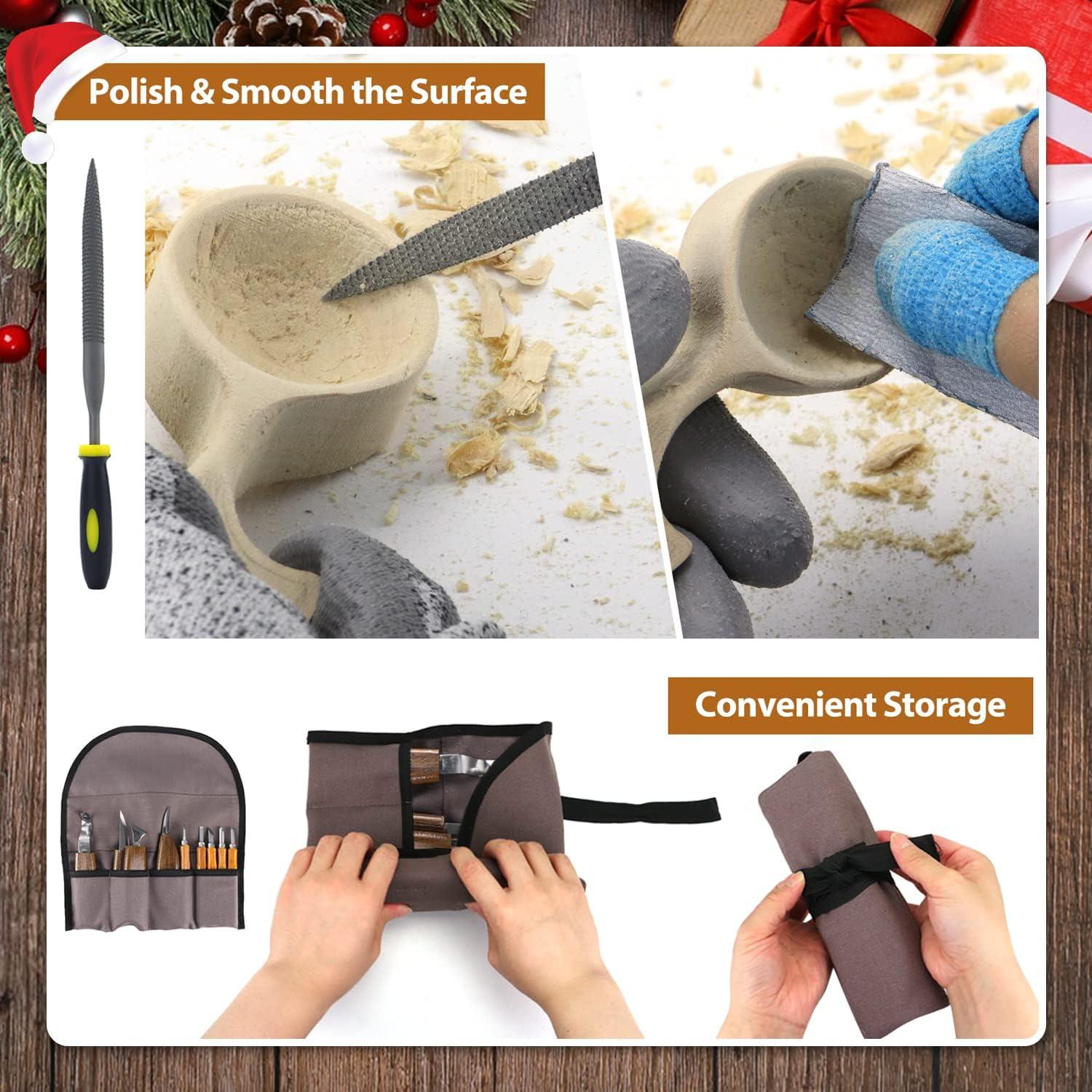 Kit de Tallado en Madera 22PCS con Guantes Anticorte