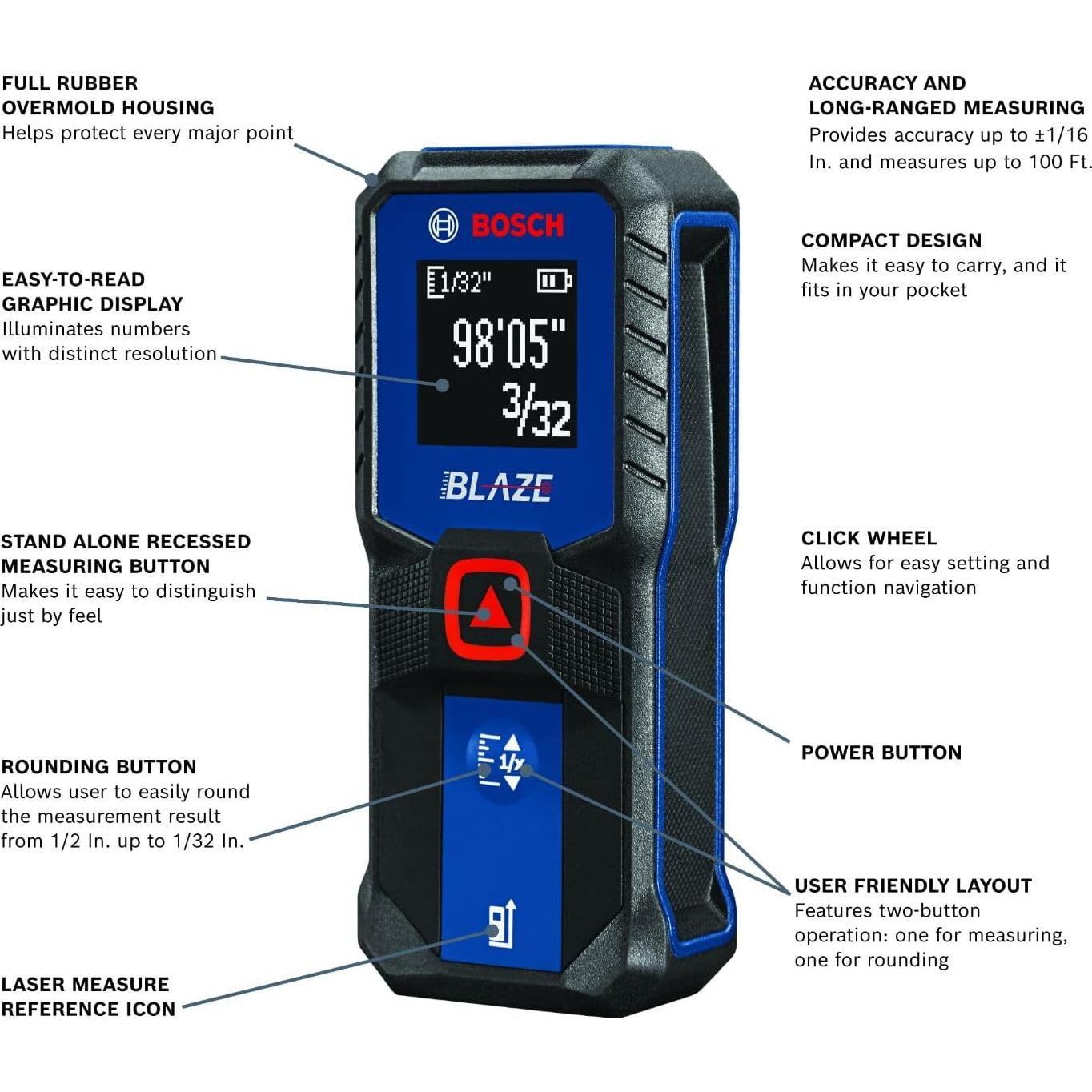 Medidor de Distancia Láser Bosch GLM100-23 30.48m con Baterías