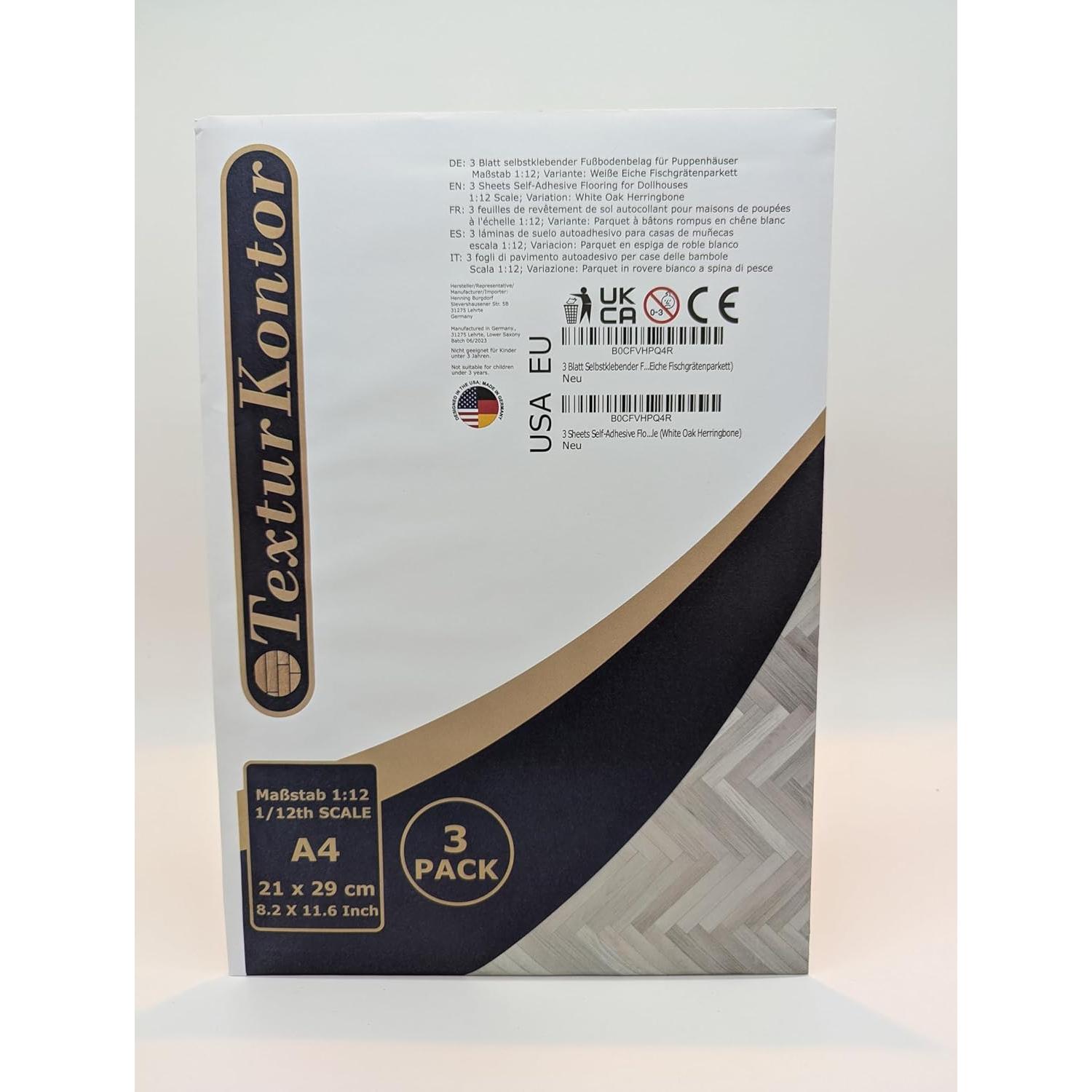 3 Hojas Suelo Autoadhesivo TexturKontor Roble Blanco