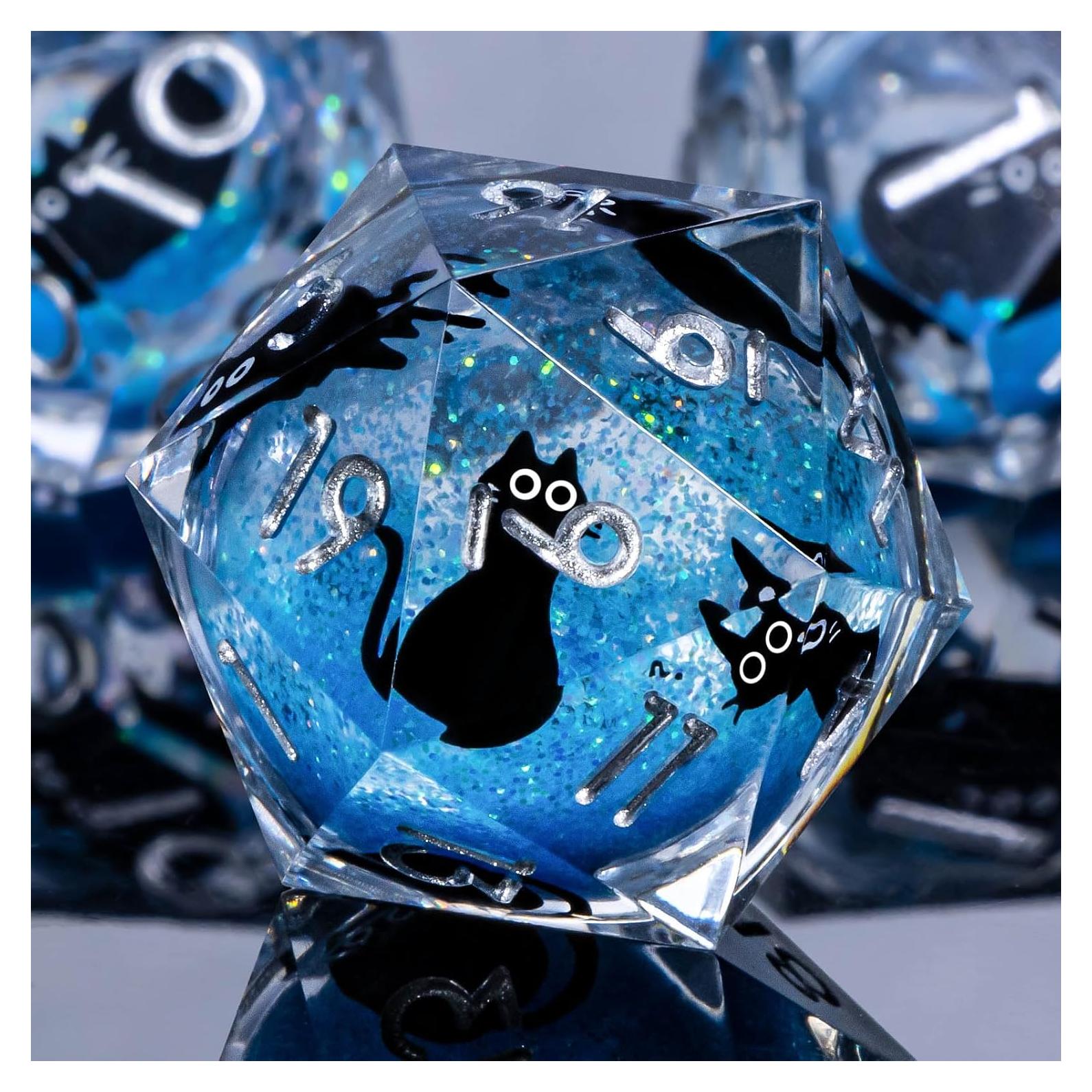 Juego de Dados DND de Resina RUNFNG - 7 Piezas Azul con Caja