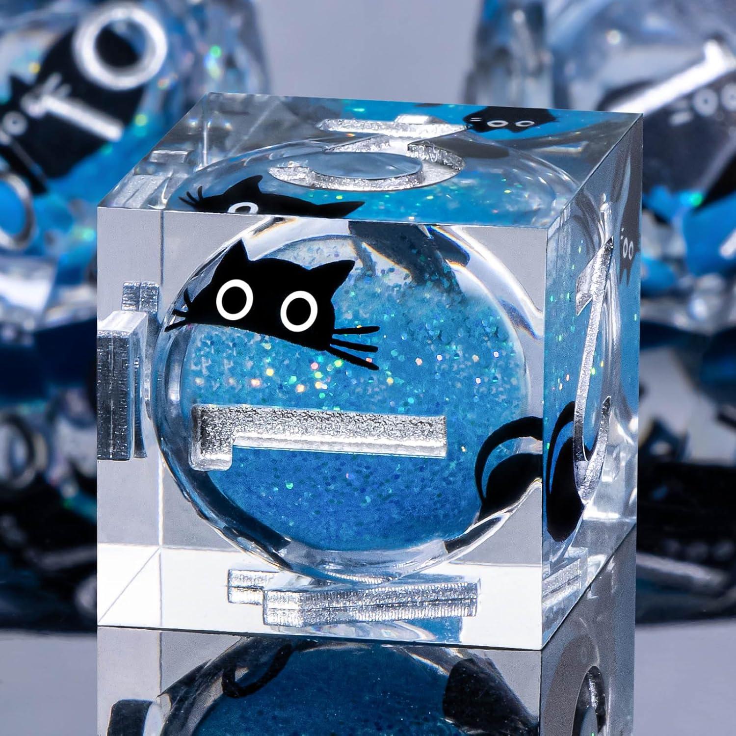 Juego de Dados DND de Resina RUNFNG - 7 Piezas Azul con Caja