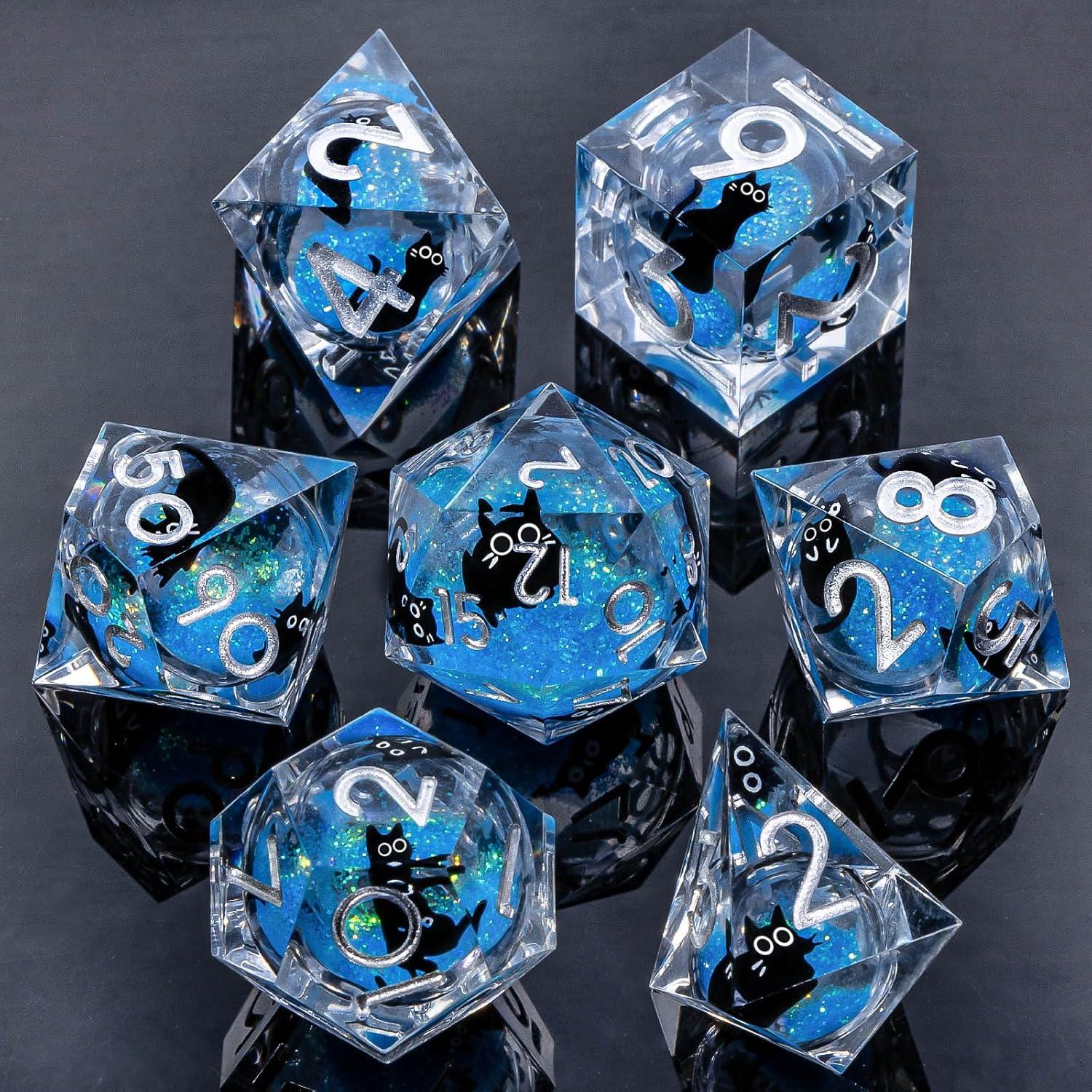 Juego de Dados DND de Resina RUNFNG - 7 Piezas Azul con Caja