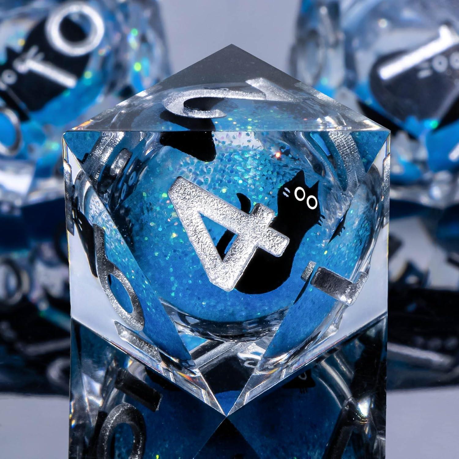 Juego de Dados DND de Resina RUNFNG - 7 Piezas Azul con Caja