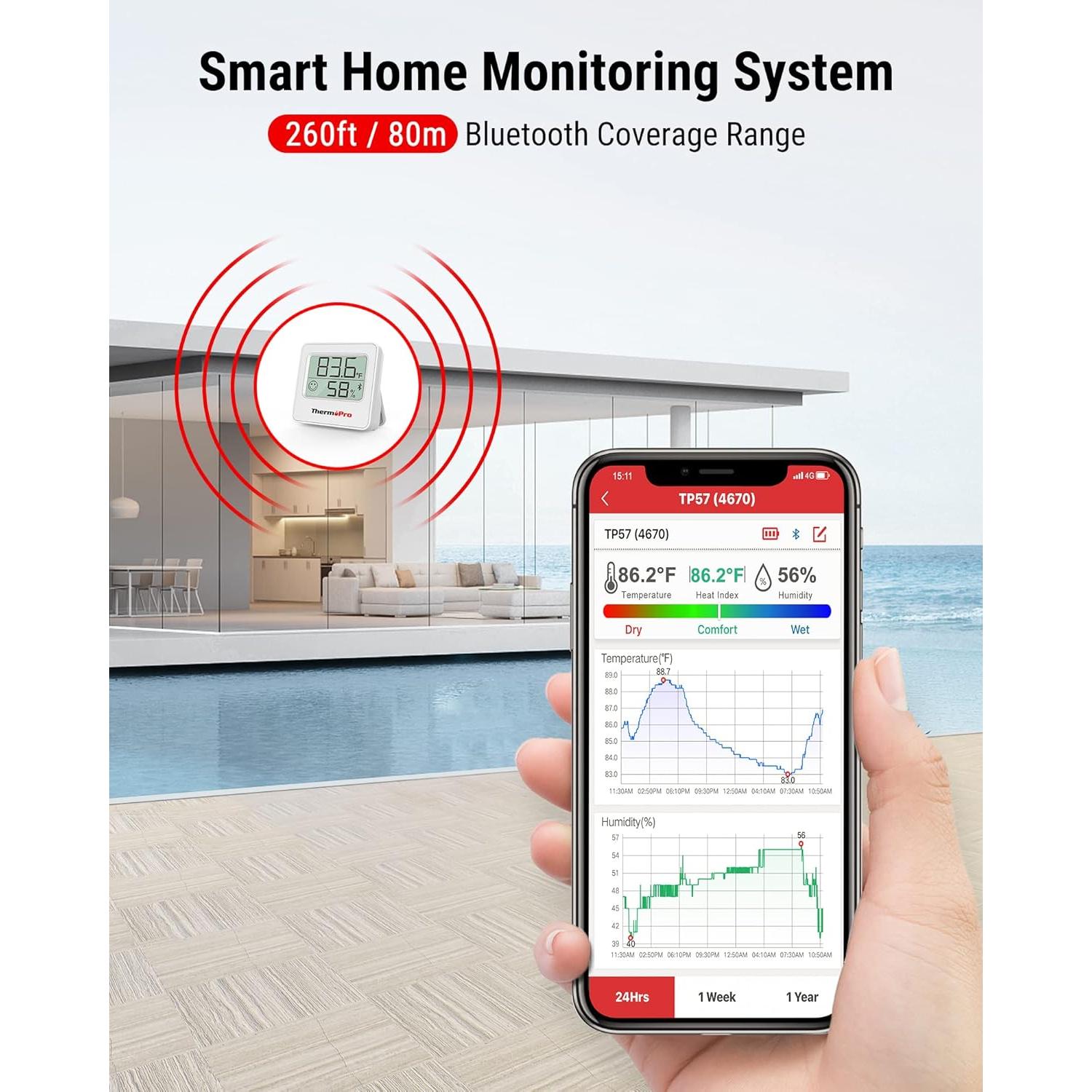 Termómetro Digital ThermoPro TP357 Bluetooth con Sensor de Humedad