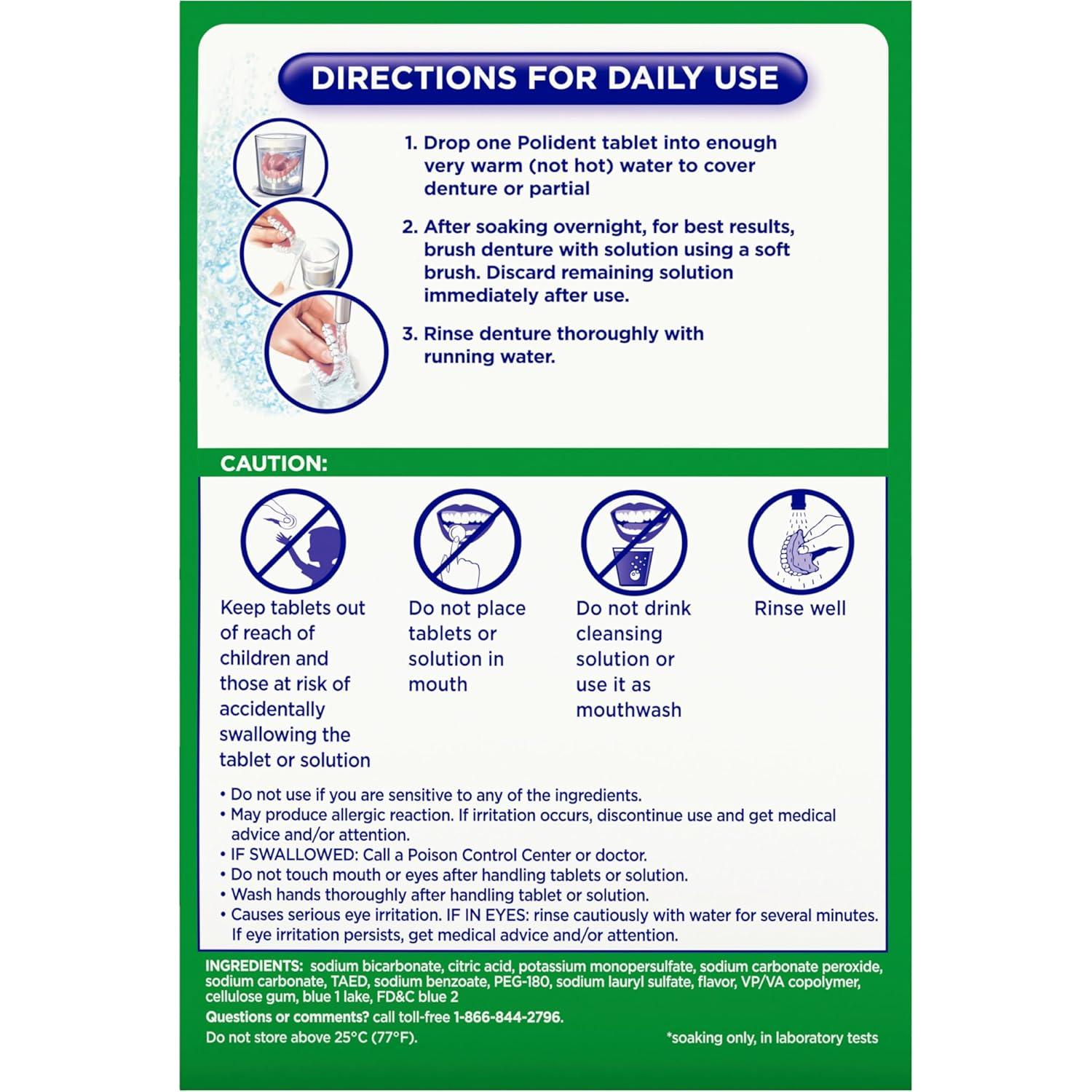 Tabletas Limpiadoras de Dentaduras Polident Blanqueadoras 84 Unidades