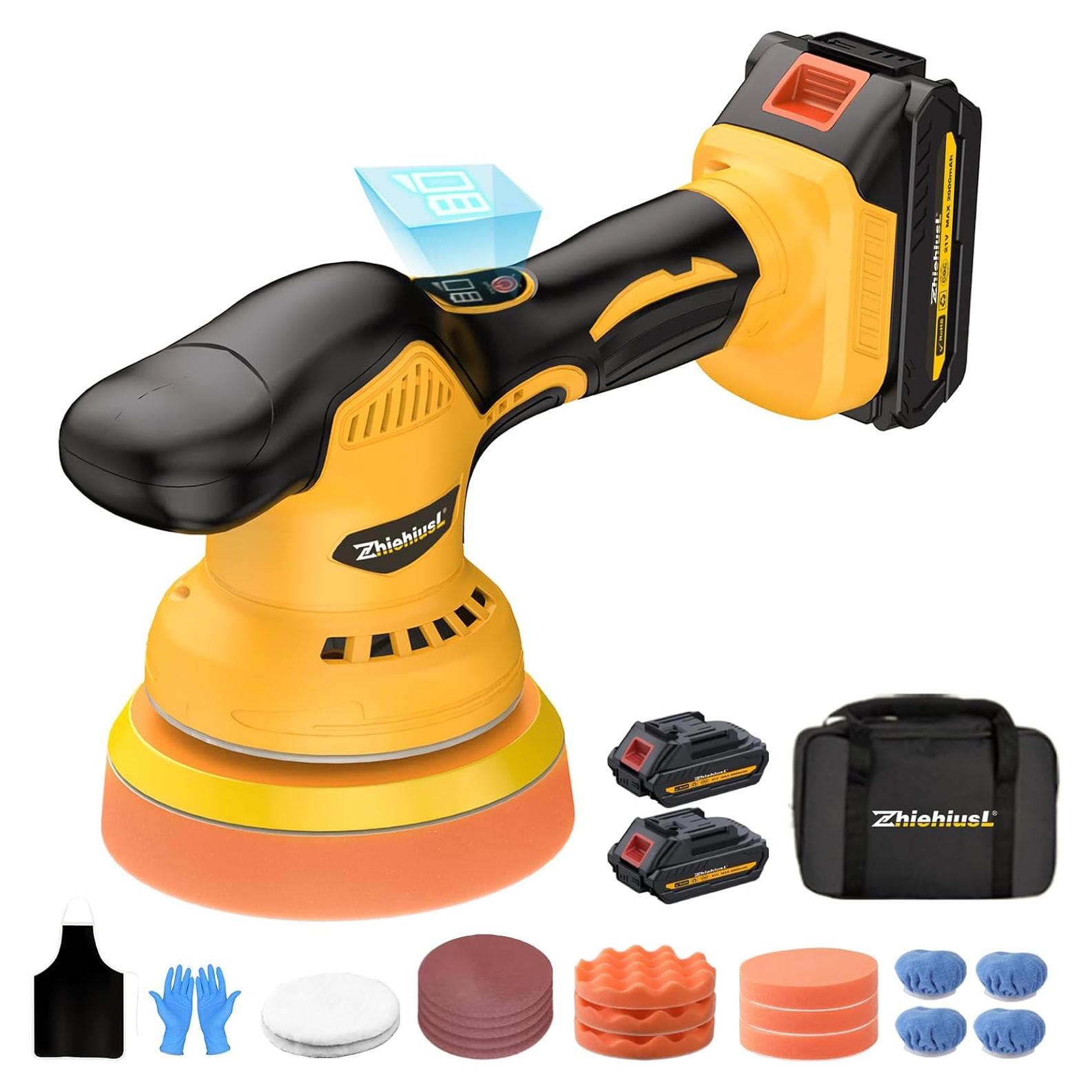 Pulidor de Coche Inalámbrico ZhiehiusL 21V 2 Baterías 6 Velocidades