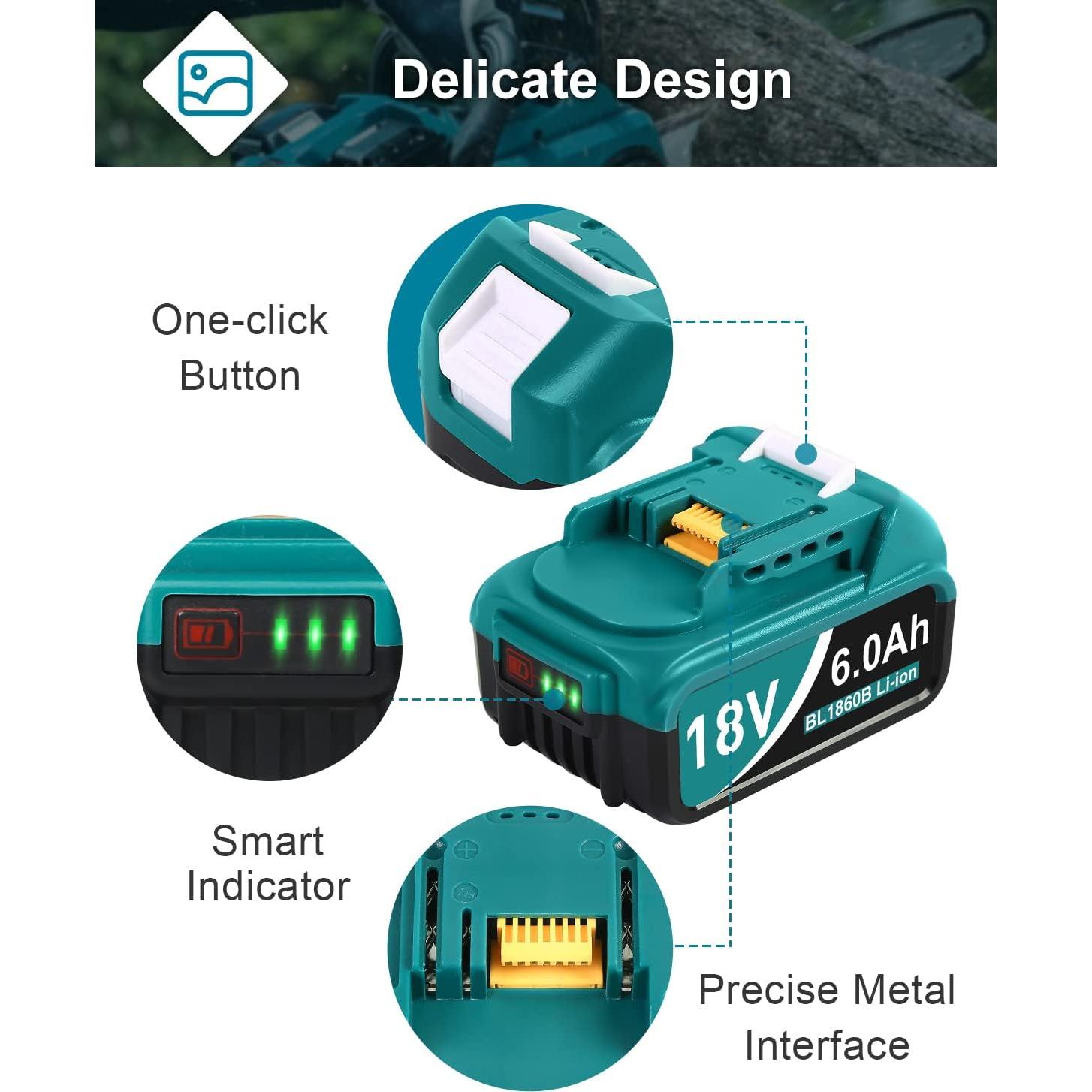 Paquete de 2 Baterías 18V 6.0Ah Makita BL1860B Reemplazo