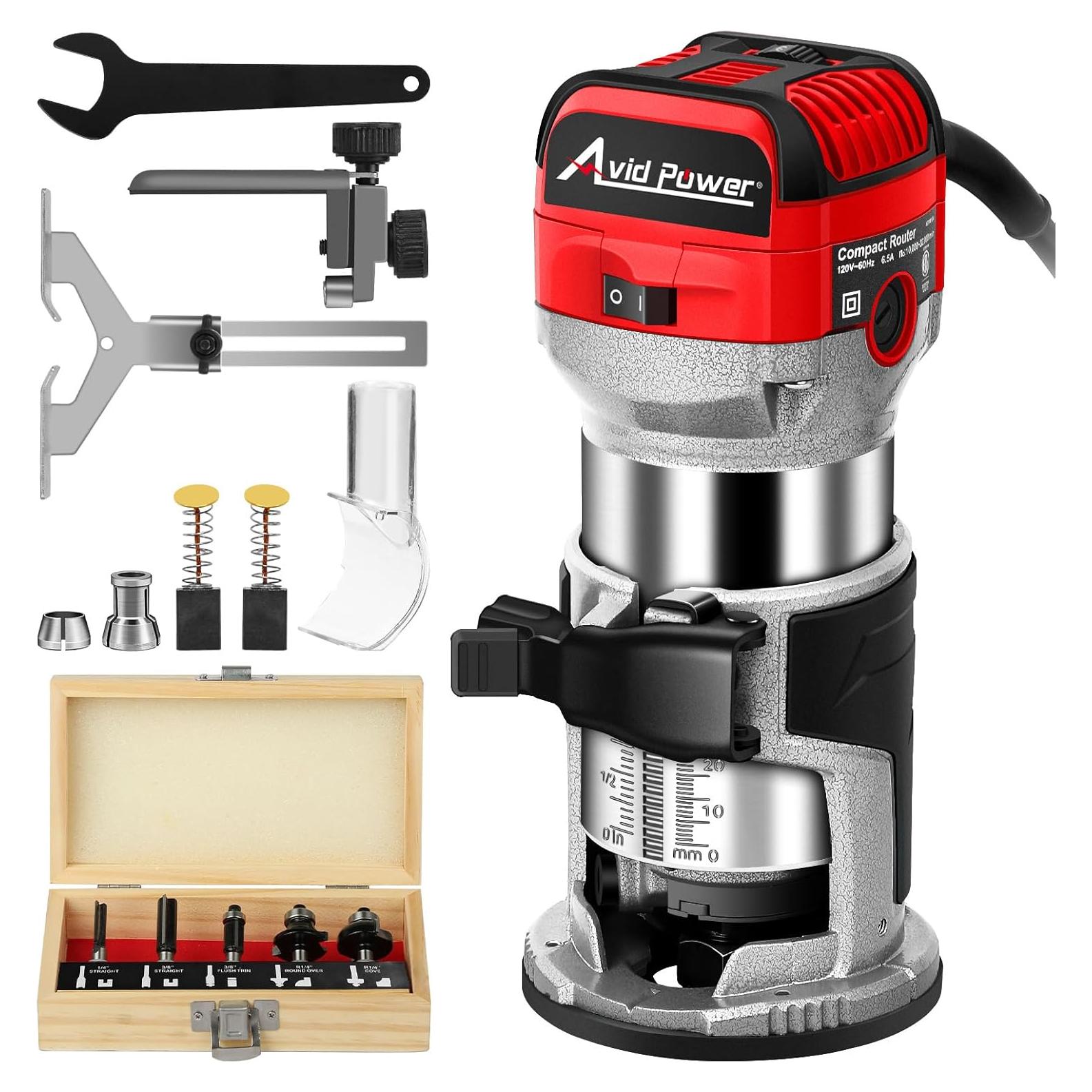 Router Compacto AVID POWER 1.25 HP 6.5A con Puntas y Guías