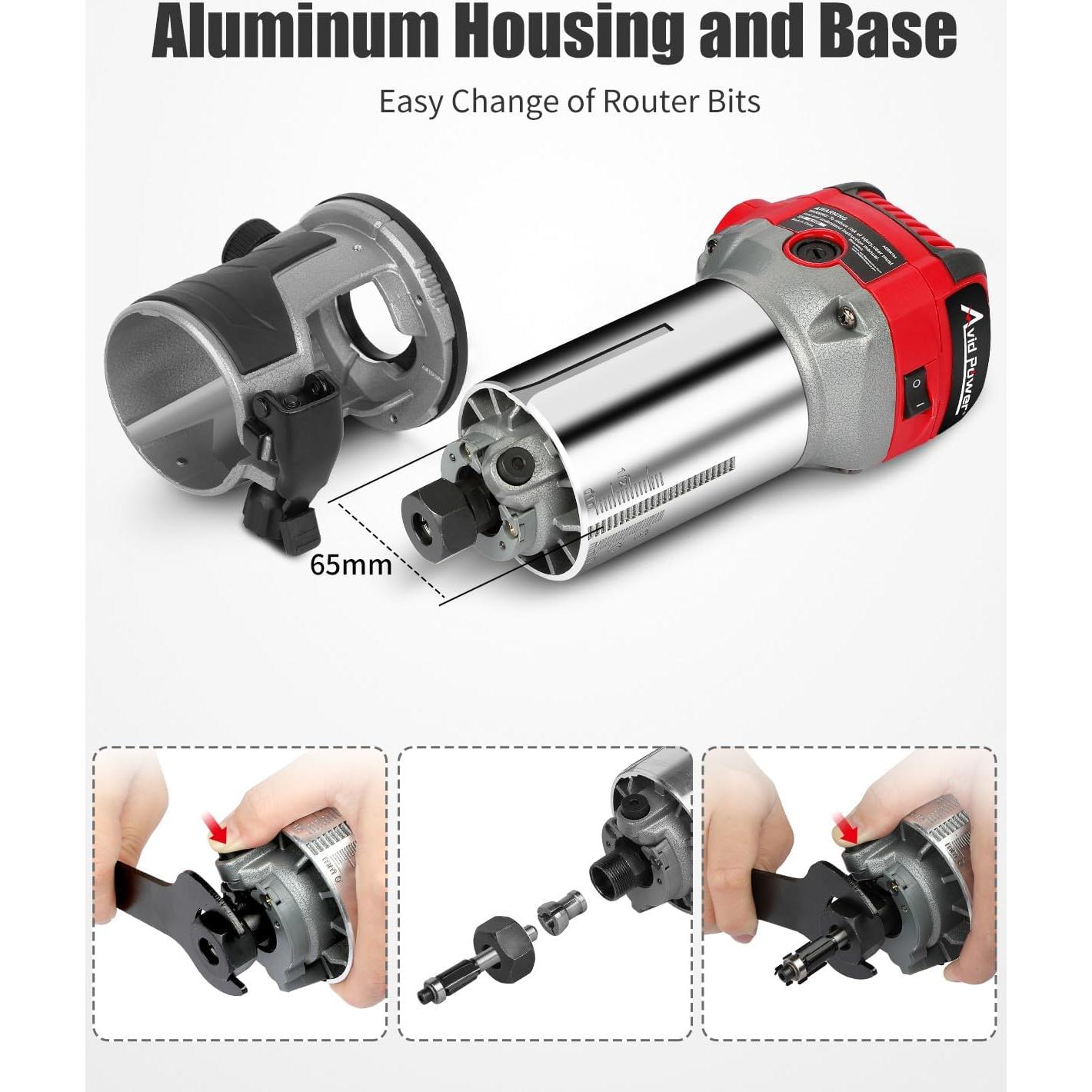 Router Compacto AVID POWER 1.25 HP 6.5A con Puntas y Guías