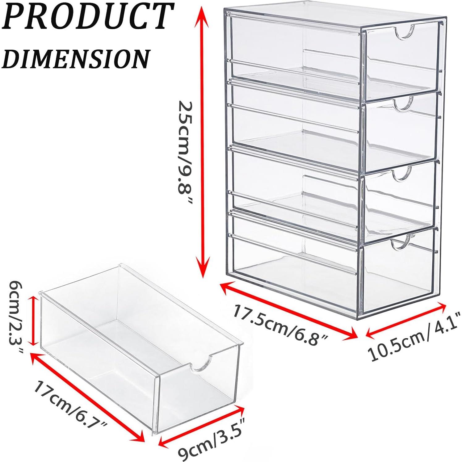 Organizador de Cajones Plástico Hipiwe 4 Cajones Transparente