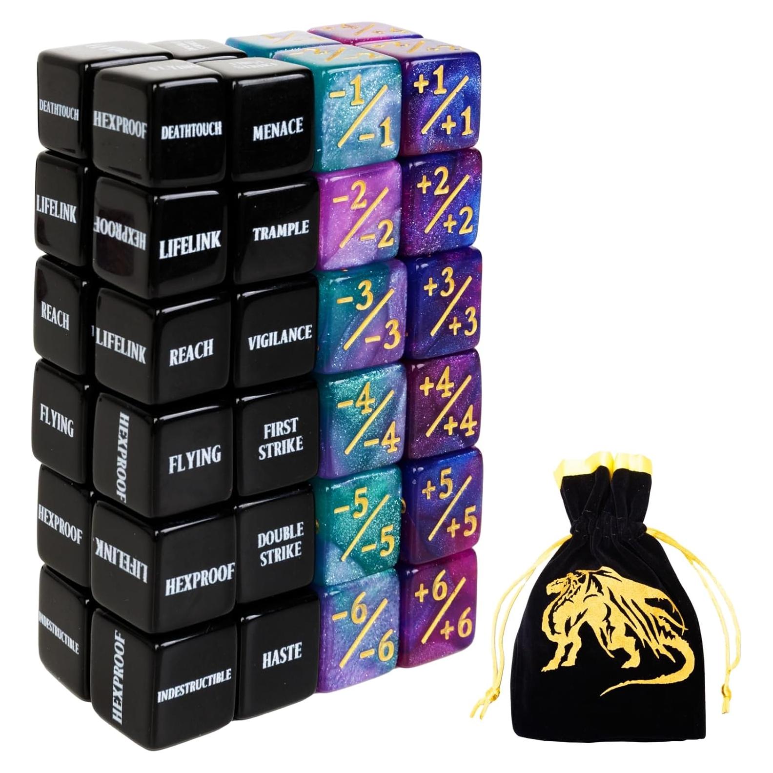 48 Dados MTG Contadores de Habilidades + Bolsa de Almacenaje