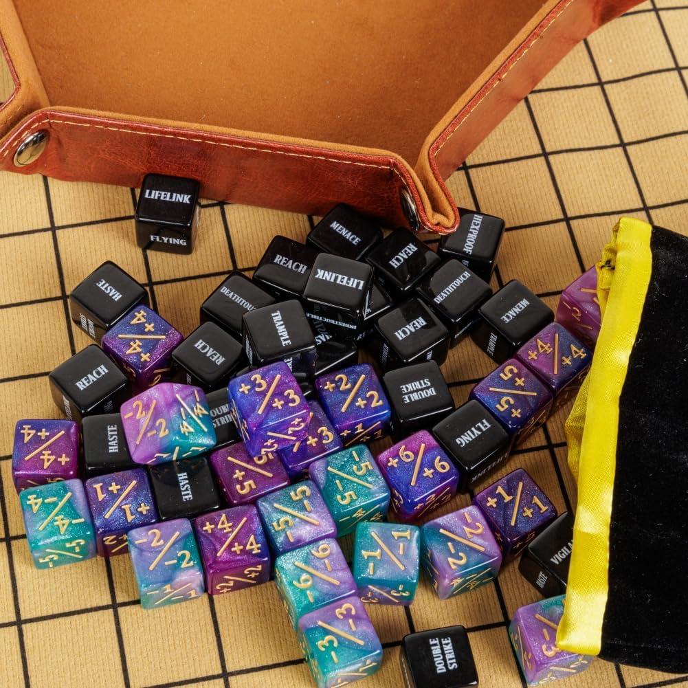 48 Dados MTG Contadores de Habilidades + Bolsa de Almacenaje