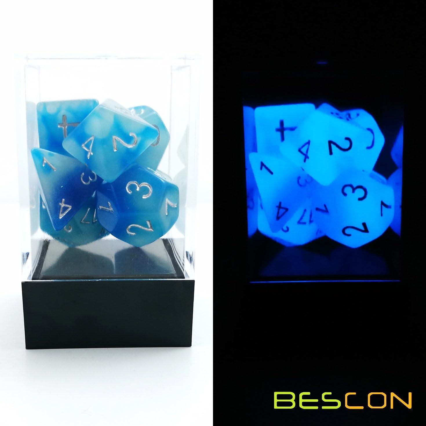 Set de Dados Luminosos Bescon Gemini 7 Piezas Icy Rocks