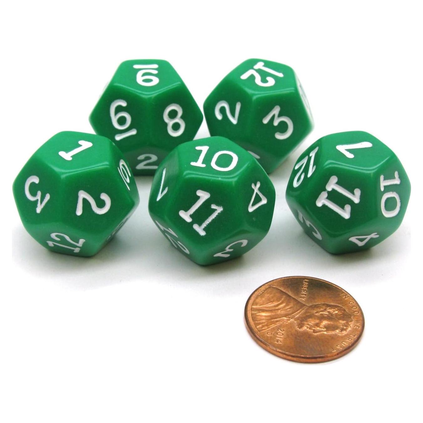 Juego de 5 Dados D12 Koplow Games 18mm Verde Números Blancos