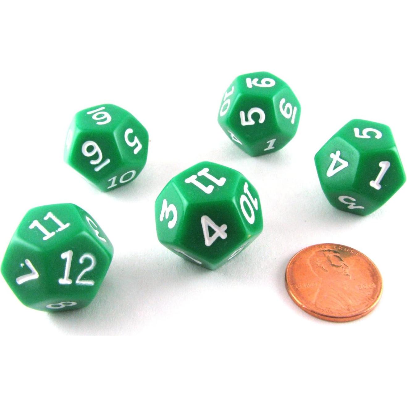 Juego de 5 Dados D12 Koplow Games 18mm Verde Números Blancos
