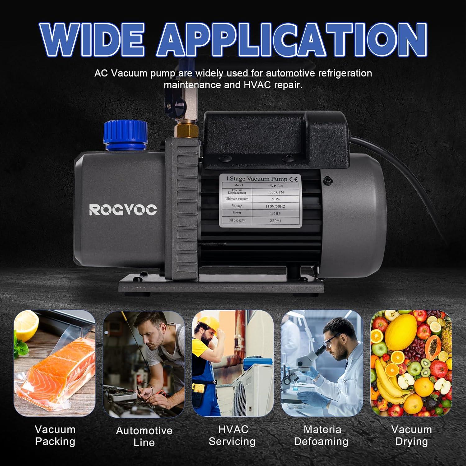 Bomba de vacío Rogvoc 3.5 CFM 110V para AC y HVAC