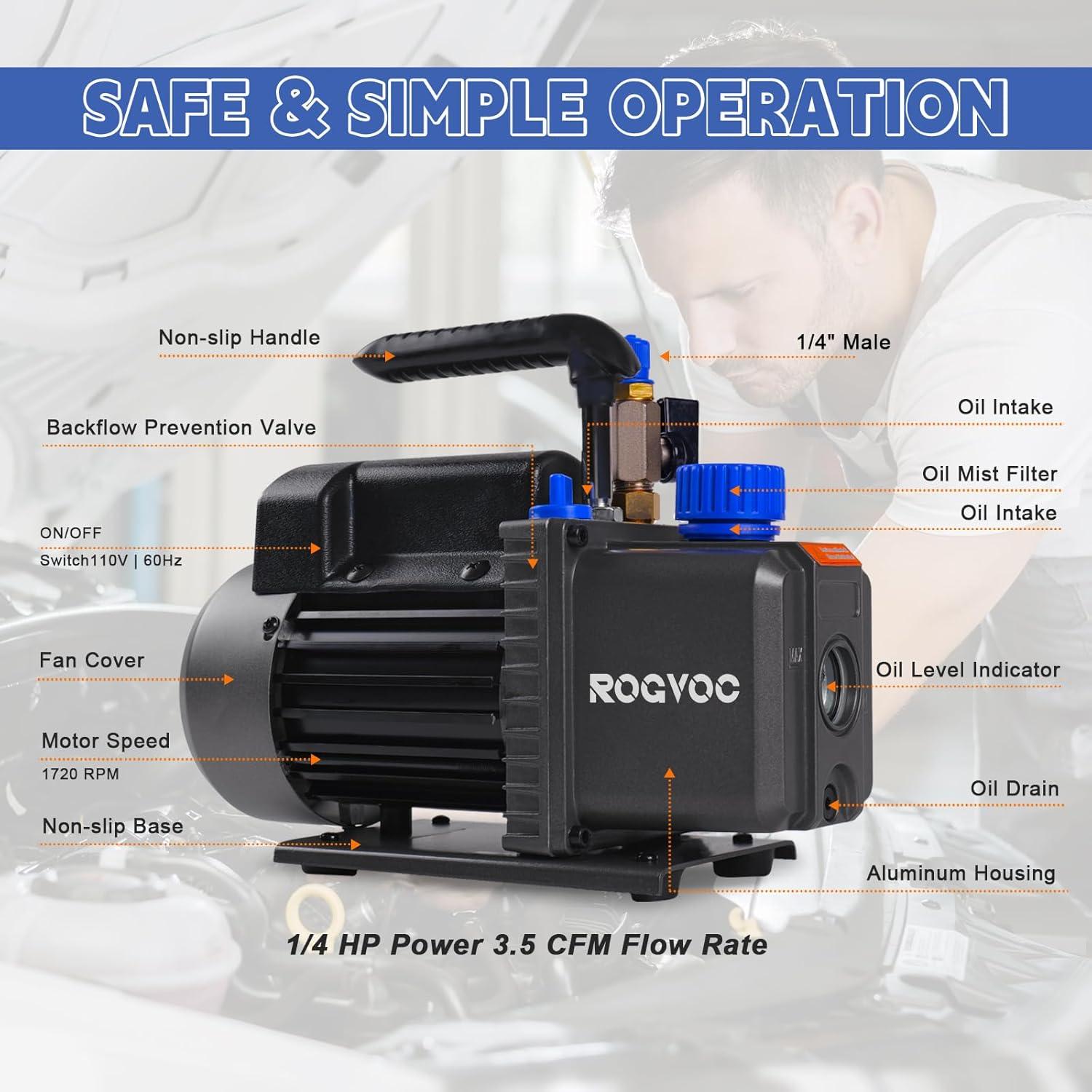 Bomba de vacío Rogvoc 3.5 CFM 110V para AC y HVAC