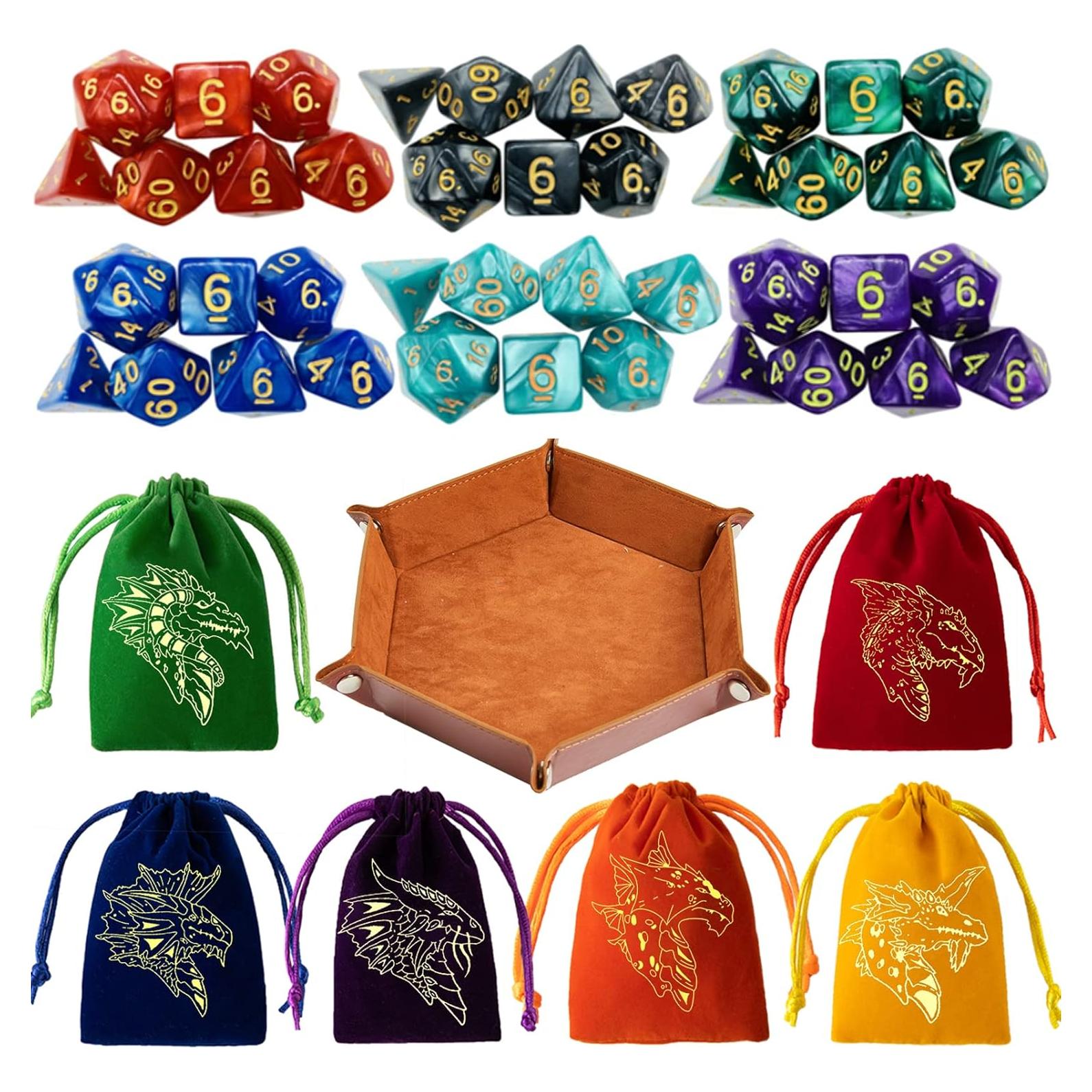 Juego de Dados Poliedricos PUGED 42 Pcs D&D RPG con Bandeja