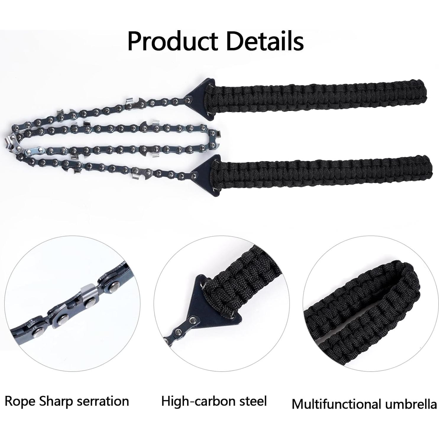 Sierra de Cadena Plegable Sucrain 61 cm Paracord Negro 11 Dientes