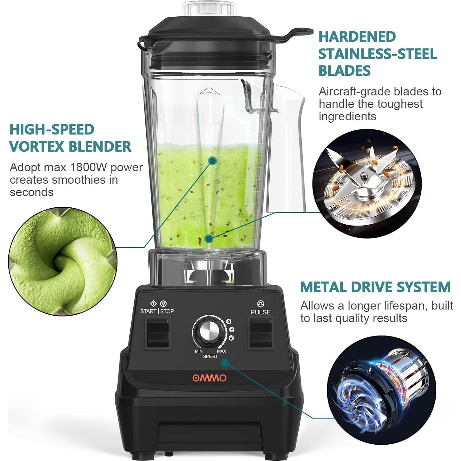 Licuadora OMMO 1800W 1.8L Acero Inoxidable para Batidos