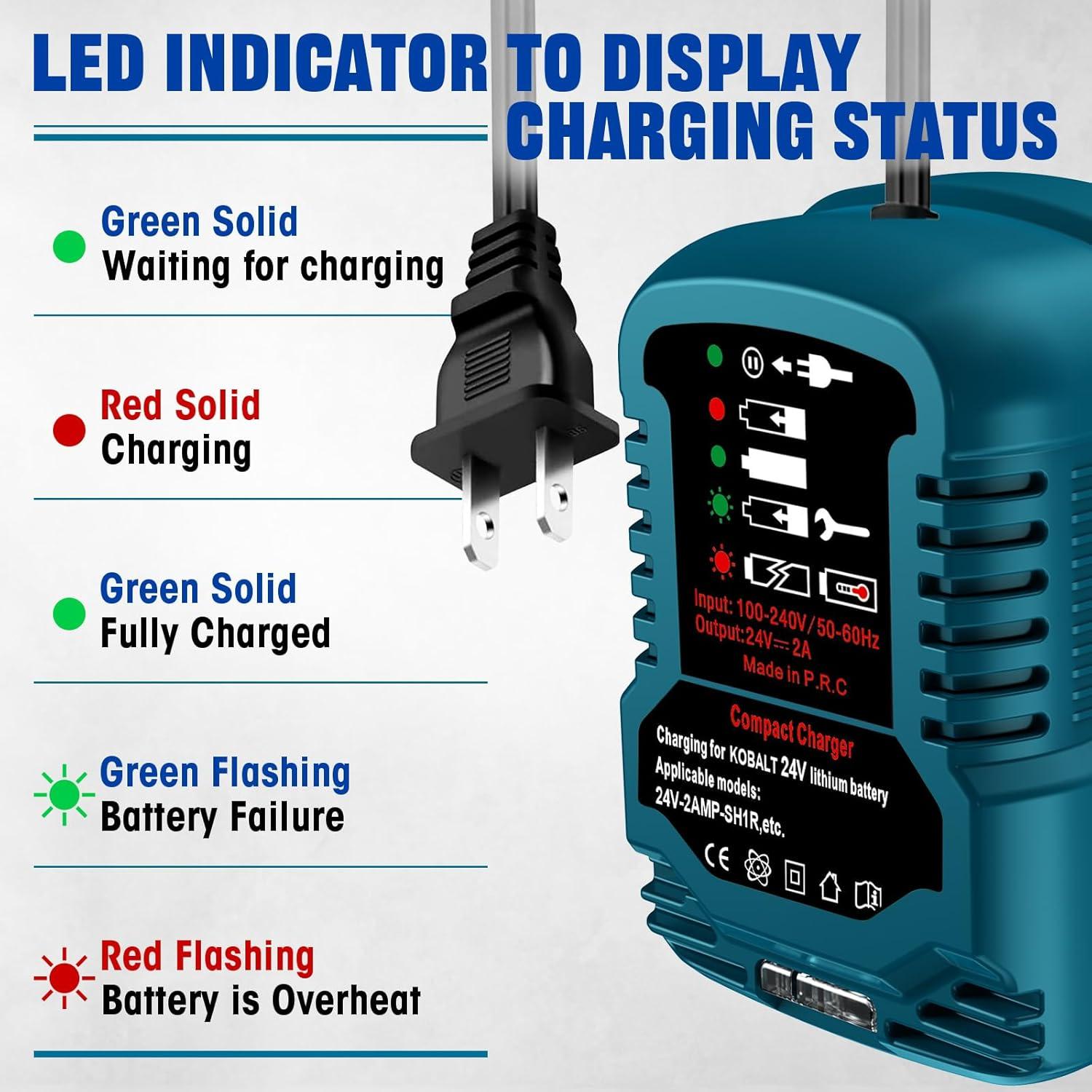 Cargador Rápido UNIKI para Batería Kobalt 24V - 2Ah