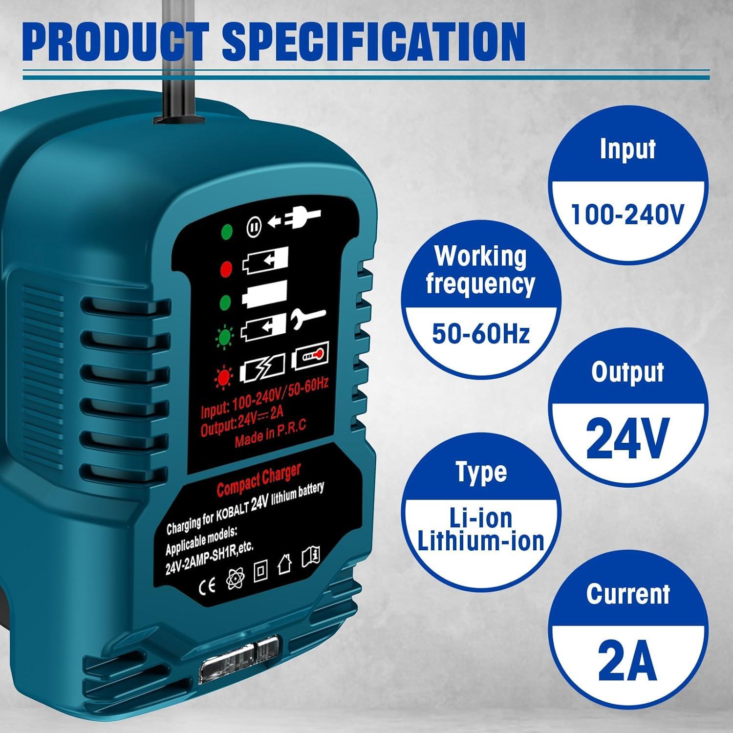 Cargador Rápido UNIKI para Batería Kobalt 24V - 2Ah