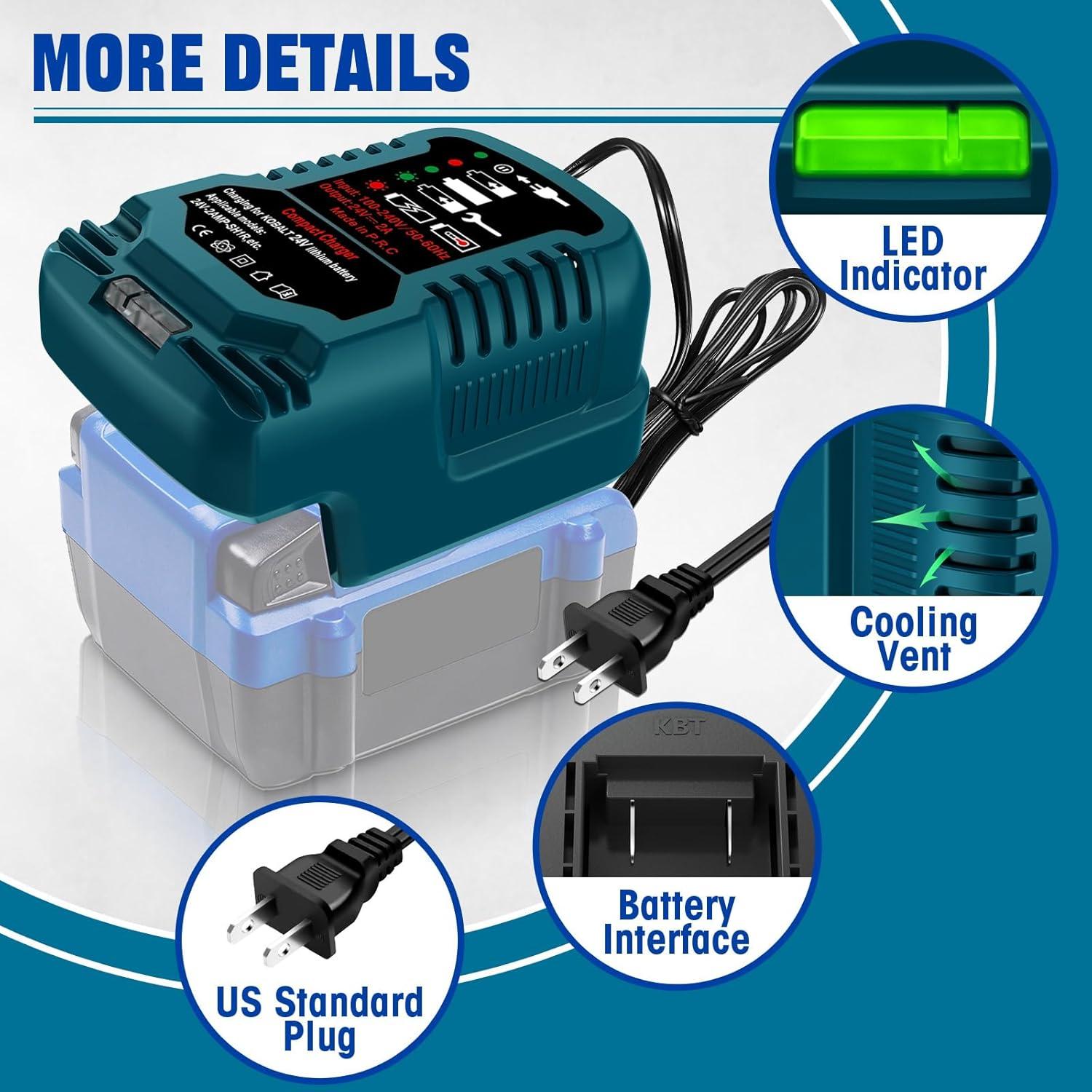 Cargador Rápido UNIKI para Batería Kobalt 24V - 2Ah