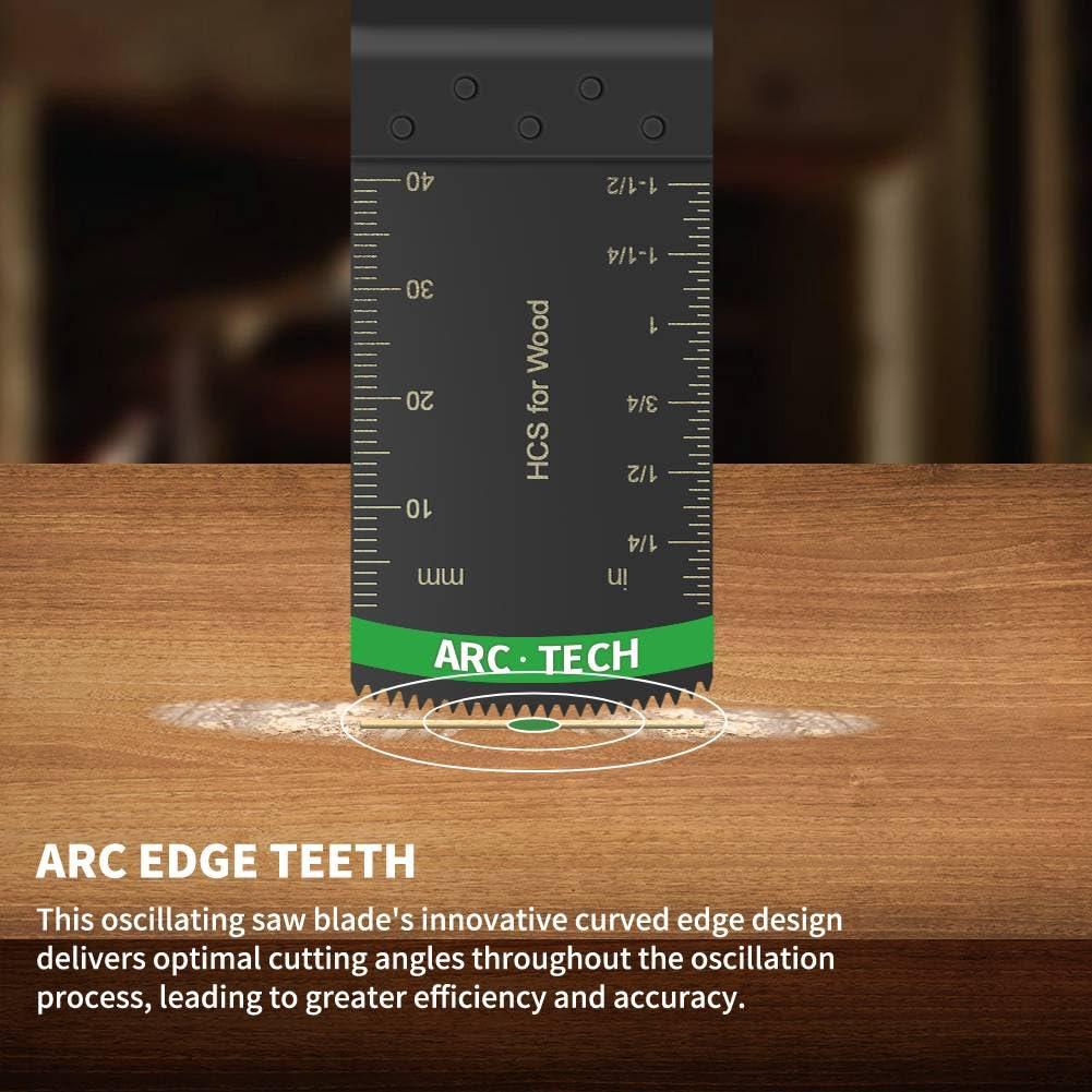 33PCS Oscillating Multi Tool Blade Kit, Professional Titanium Plated and Curved Edge Saw Blades with Quick Change Adapter, Professional Precision Cutting Blades for Wood/Metal, Plastic, DIY Projects