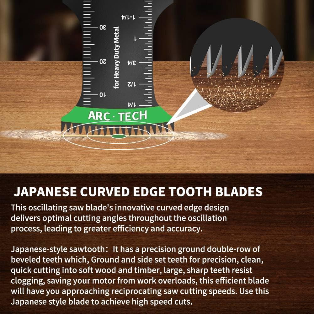 33PCS Oscillating Multi Tool Blade Kit, Professional Titanium Plated and Curved Edge Saw Blades with Quick Change Adapter, Professional Precision Cutting Blades for Wood/Metal, Plastic, DIY Projects