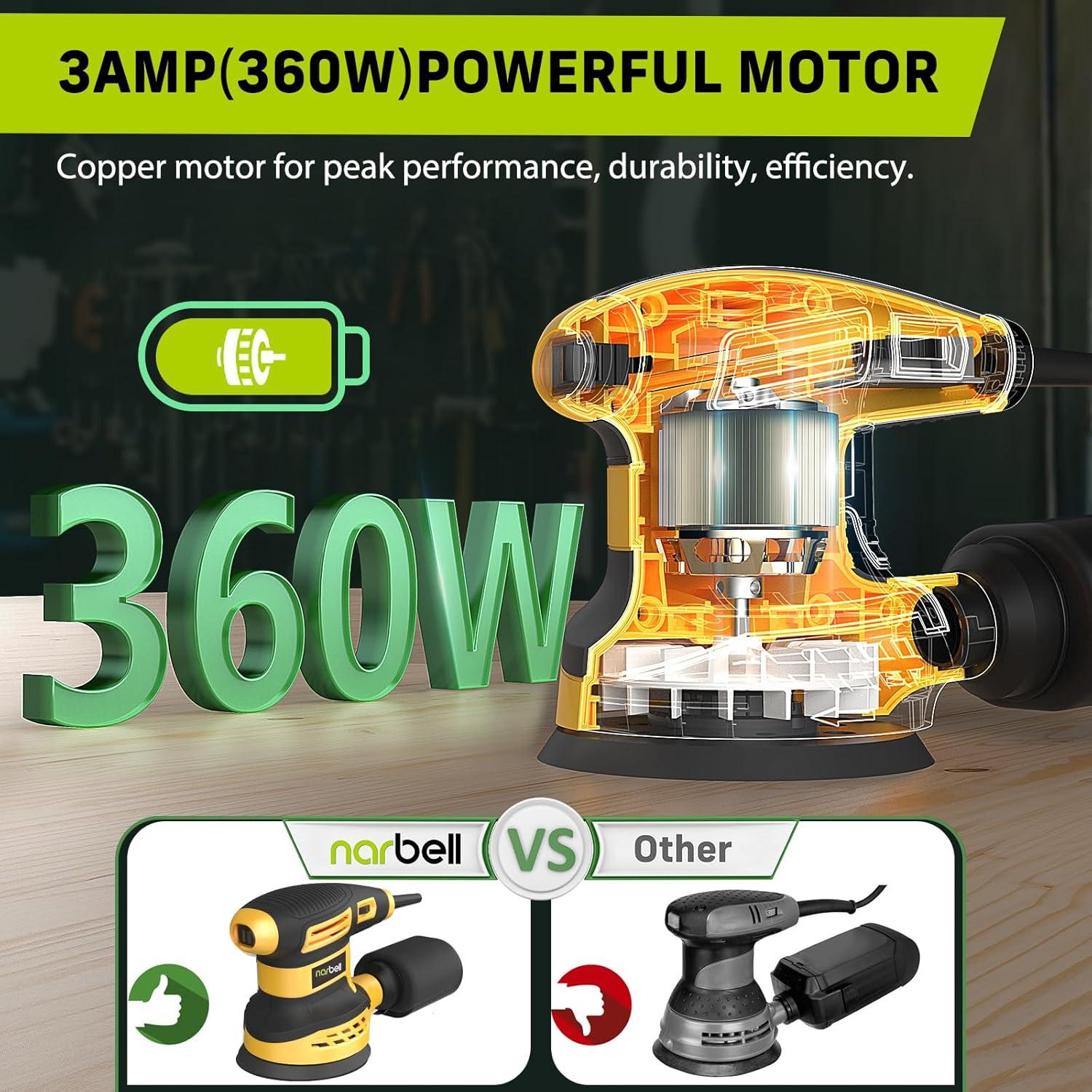 Lijadora Orbital Eléctrica Narbell 360W 14000RPM 5" Amarillo