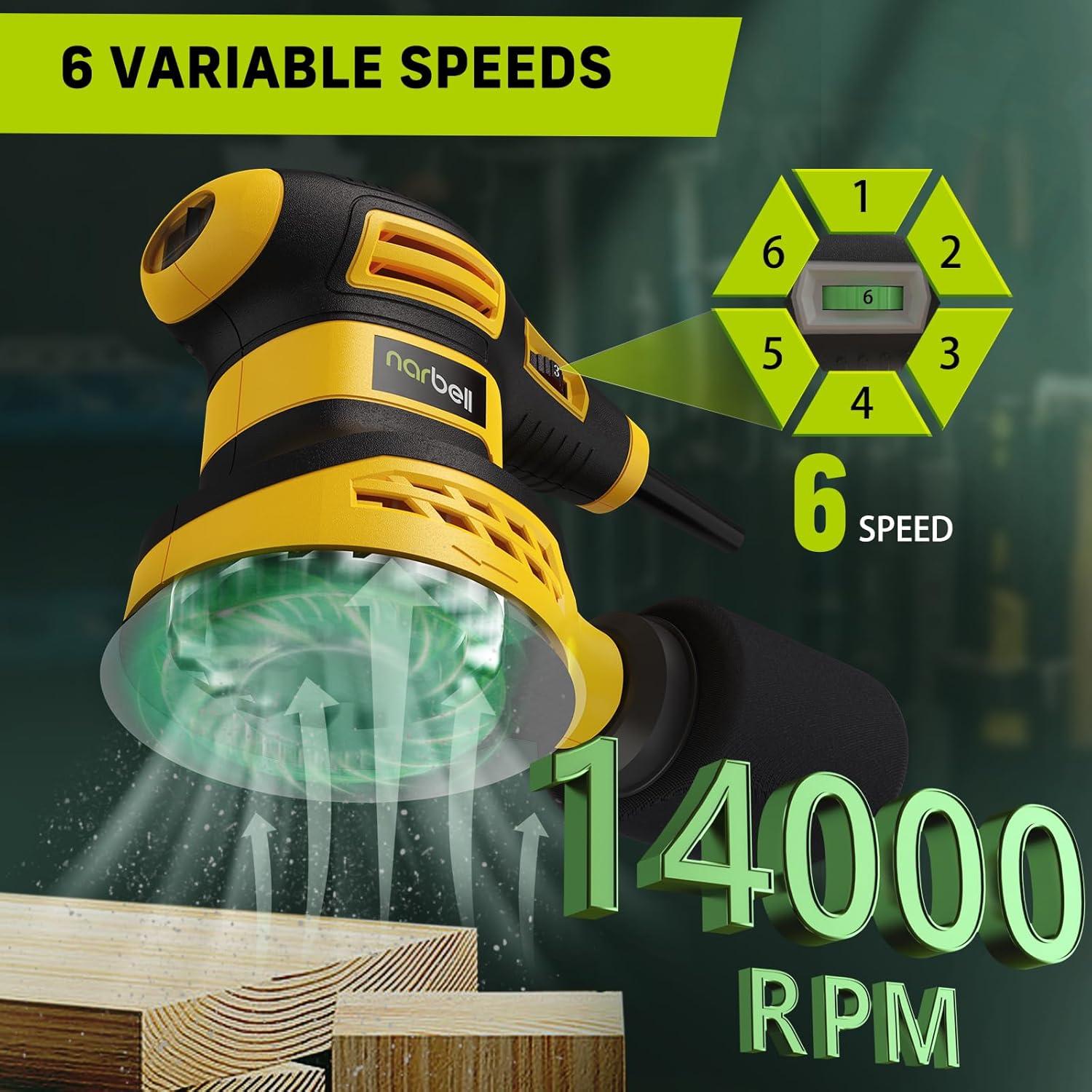 Lijadora Orbital Eléctrica Narbell 360W 14000RPM 5" Amarillo