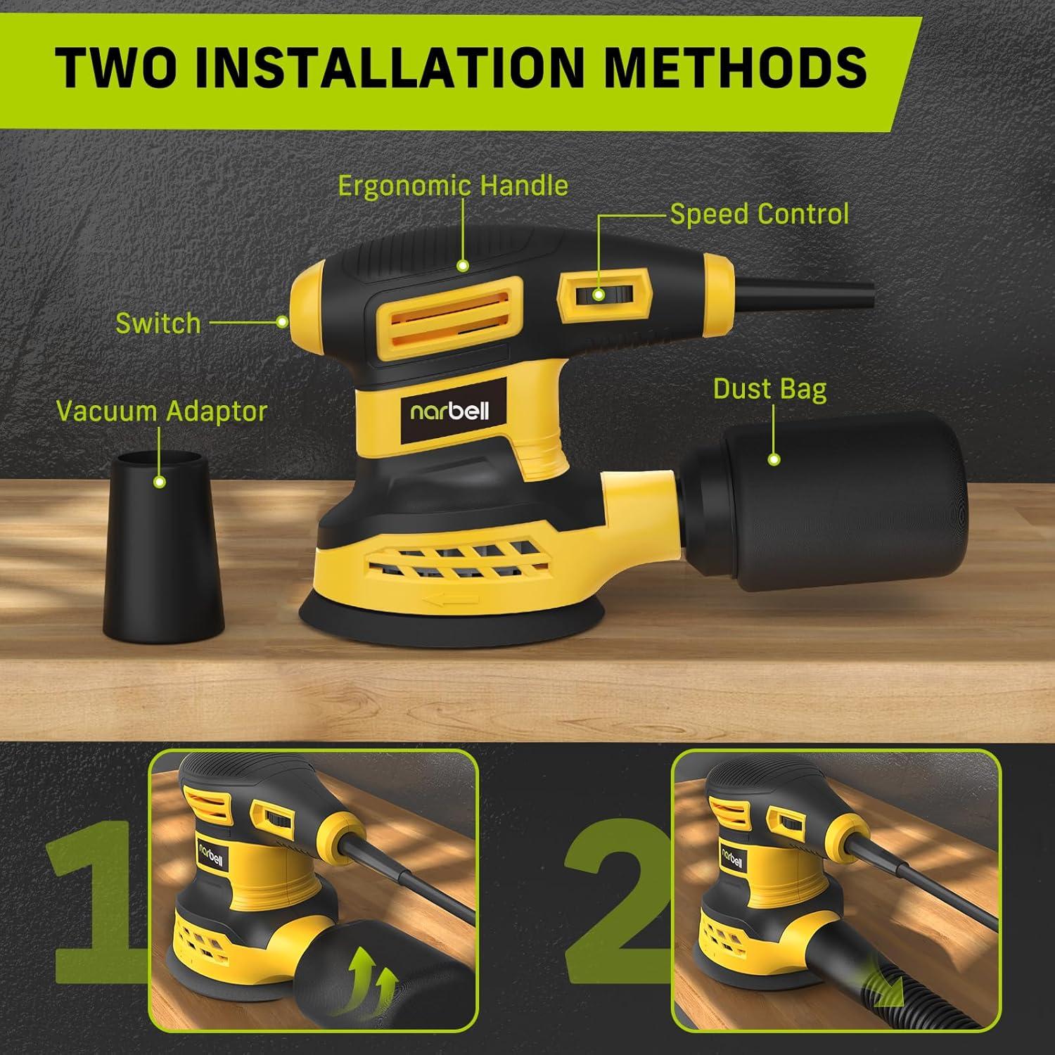 Lijadora Orbital Eléctrica Narbell 360W 14000RPM 5" Amarillo
