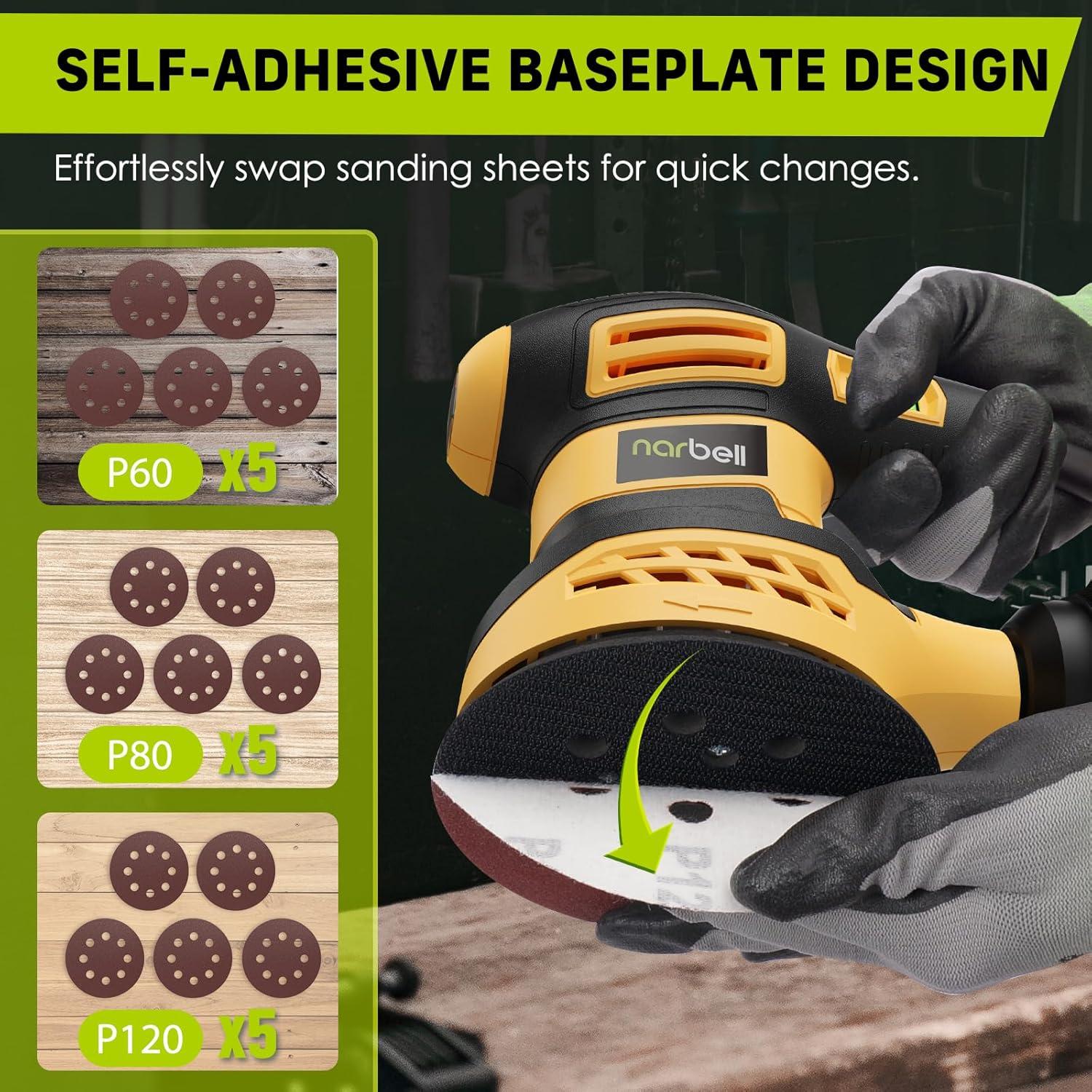 Lijadora Orbital Eléctrica Narbell 360W 14000RPM 5" Amarillo