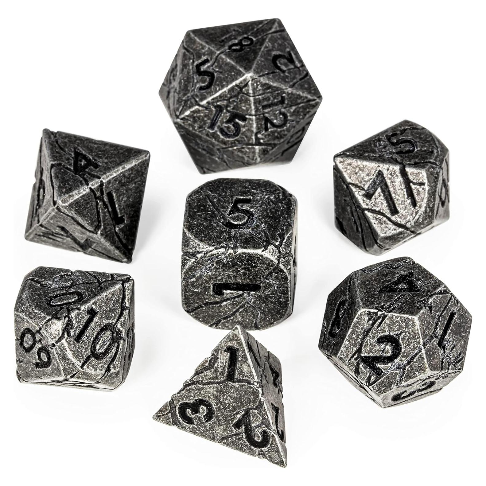 Dados de Metal Soar Forge Gris Agrietado para RPG D&D