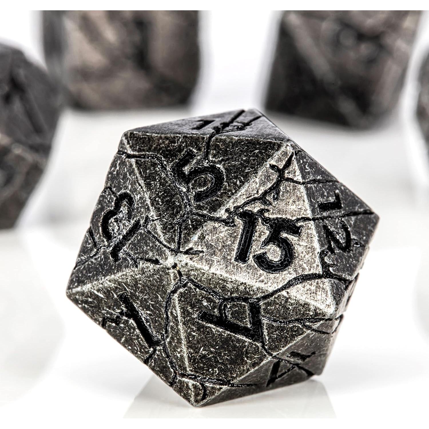 Dados de Metal Soar Forge Gris Agrietado para RPG D&D