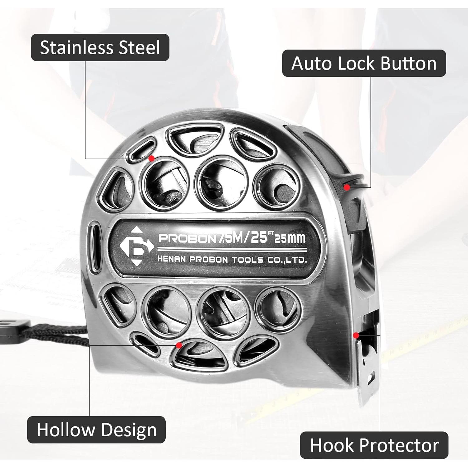 Cinta Métrica Retráctil 7.5m Acero Inoxidable 2 Pcs