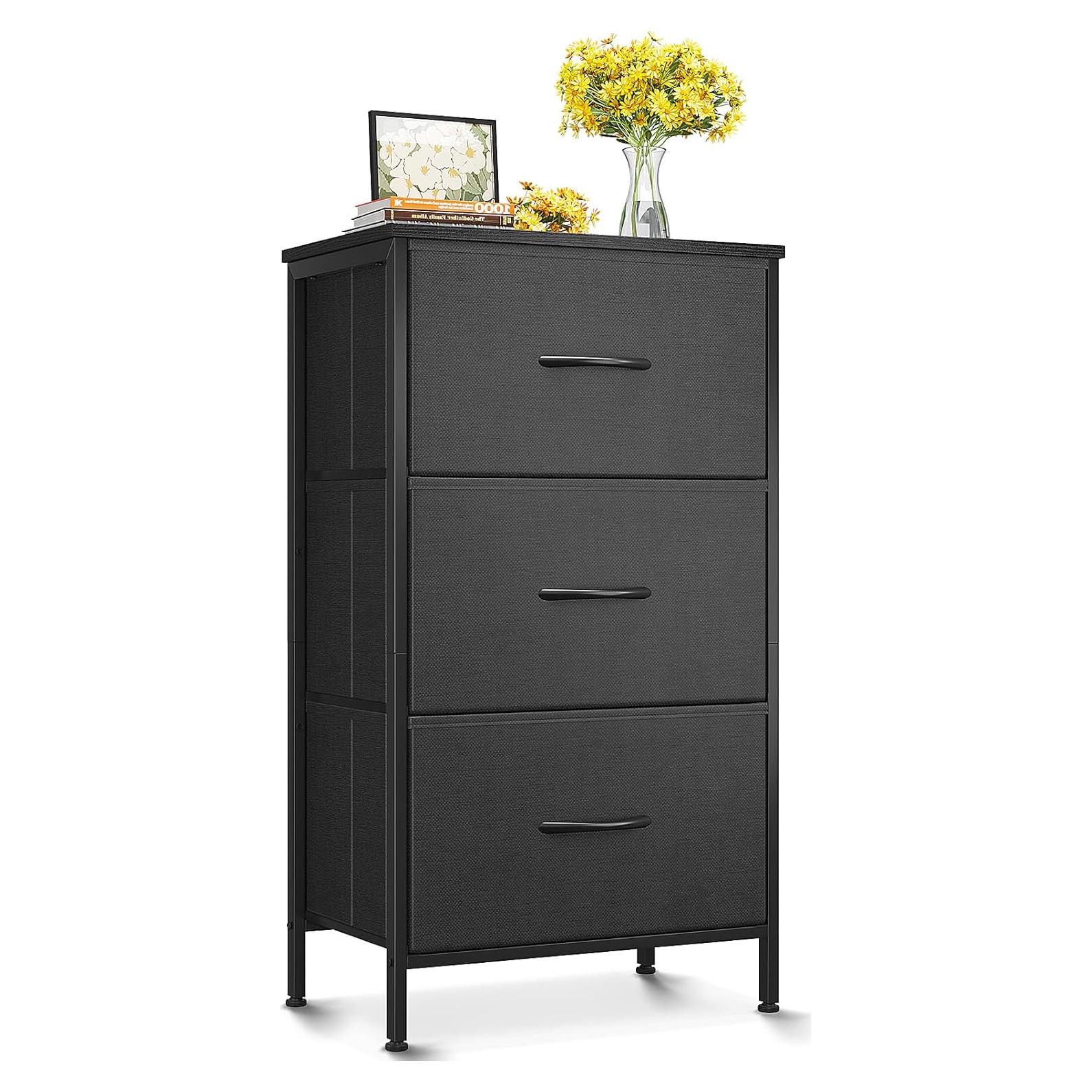 AODK Dresser for Bedroom Nightstand Small Dressers Chest of Drawers End Table for Living Room, Closet Dresser with 3 Storage Drawers Organizer Clothes, Black