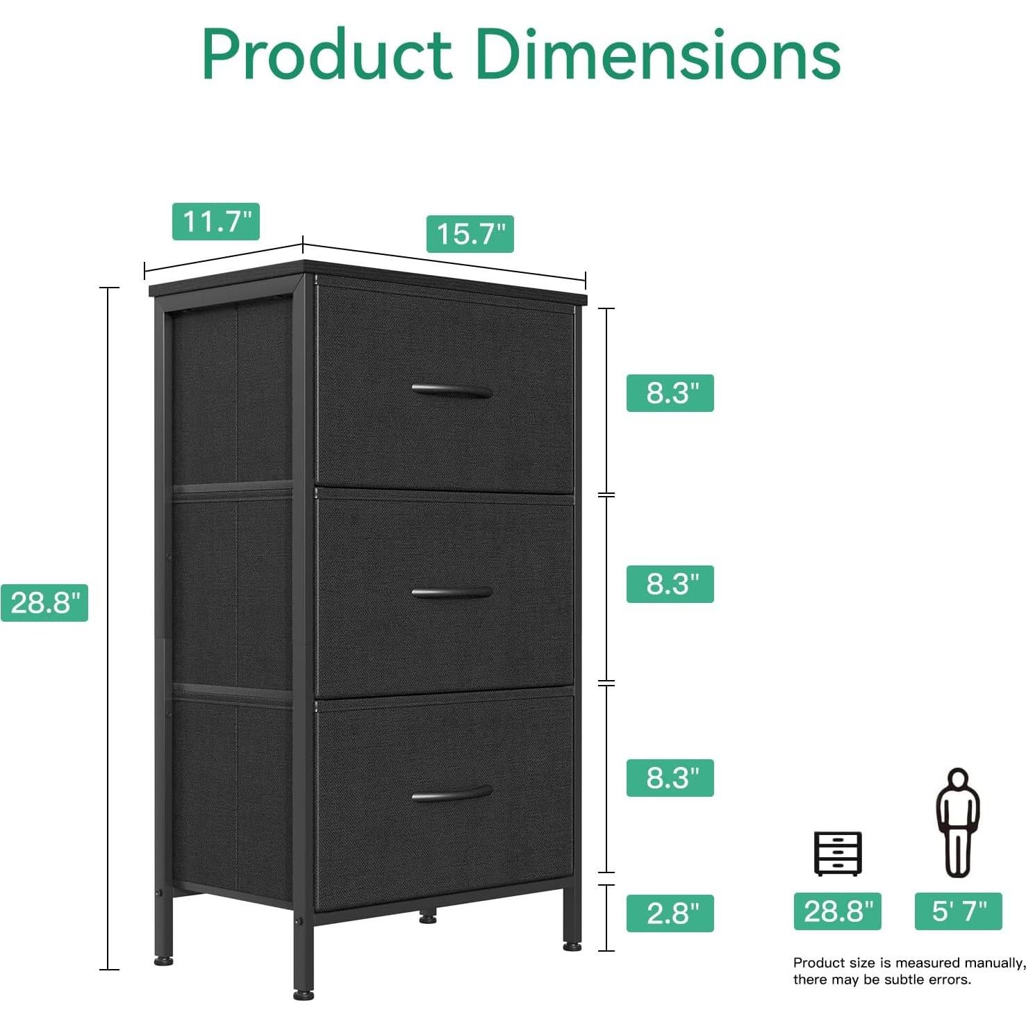 AODK Dresser for Bedroom Nightstand Small Dressers Chest of Drawers End Table for Living Room, Closet Dresser with 3 Storage Drawers Organizer Clothes, Black