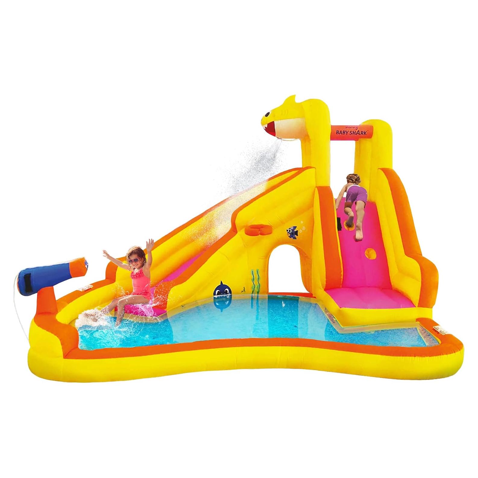 Casa de Rebote Inflable Baby Shark con Tobogán Curvo y Piscina