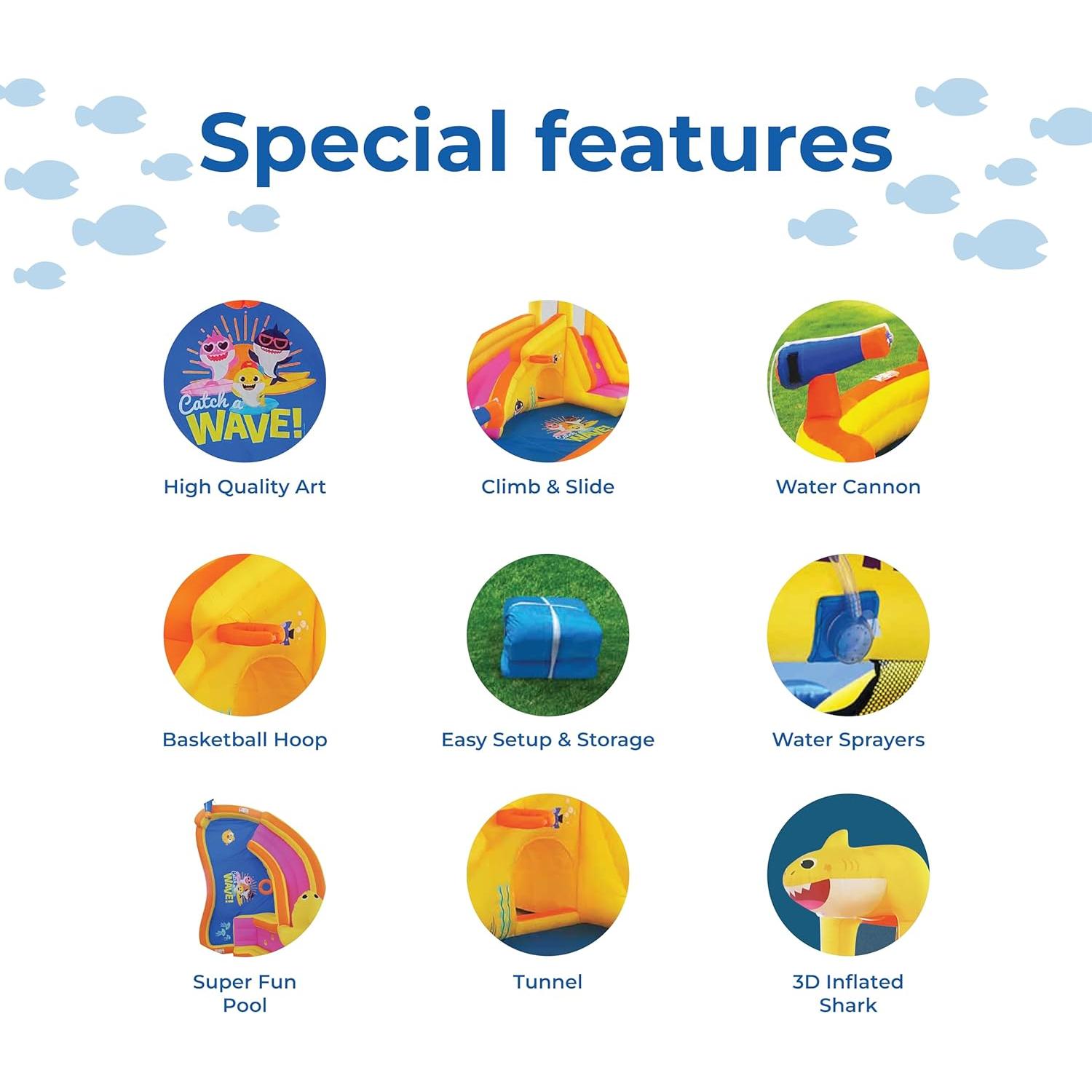 Casa de Rebote Inflable Baby Shark con Tobogán Curvo y Piscina