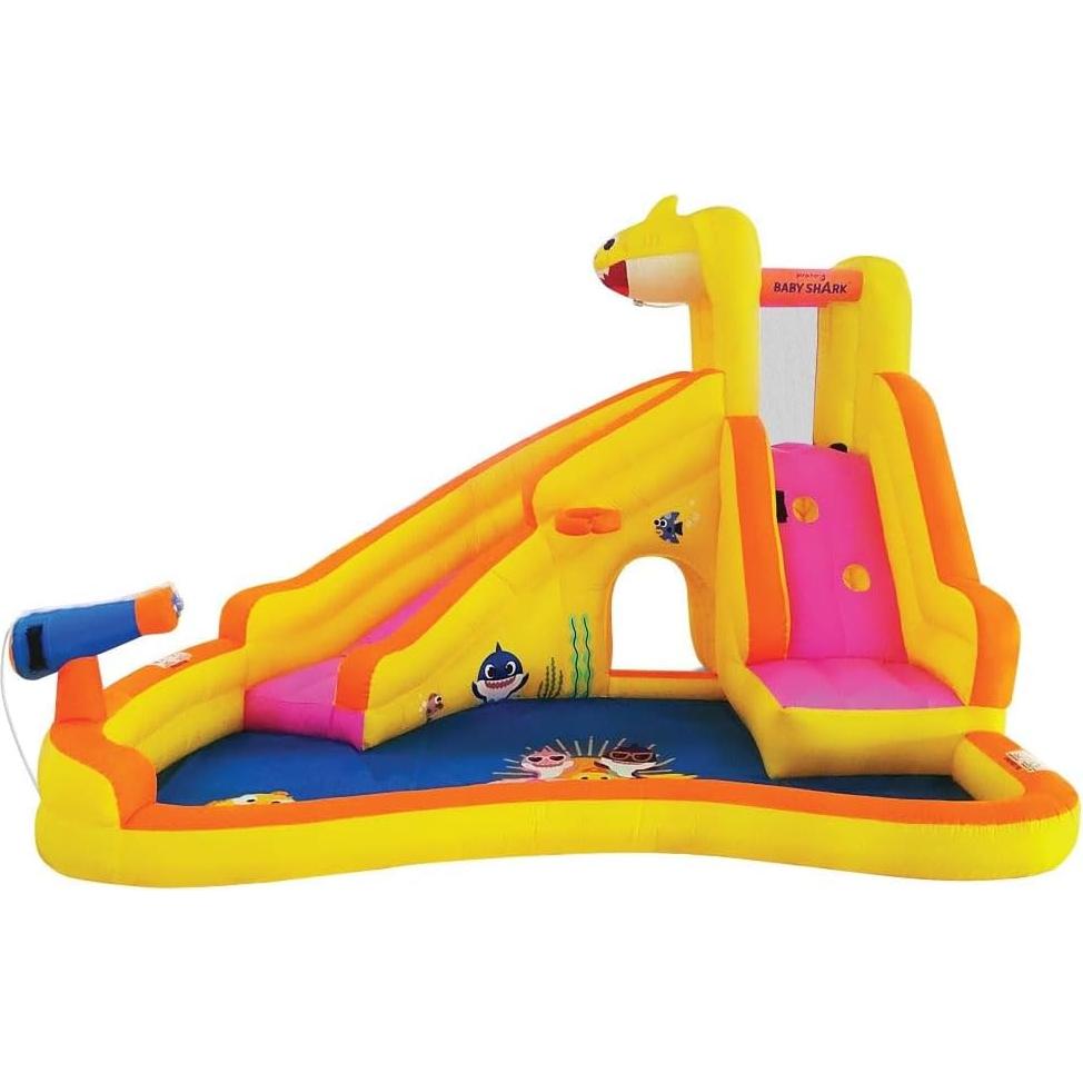 Casa de Rebote Inflable Baby Shark con Tobogán Curvo y Piscina