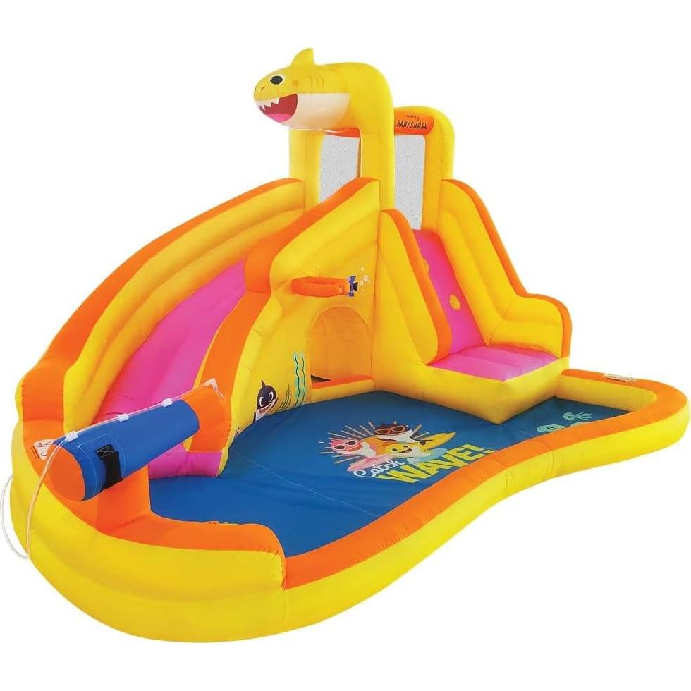 Casa de Rebote Inflable Baby Shark con Tobogán Curvo y Piscina