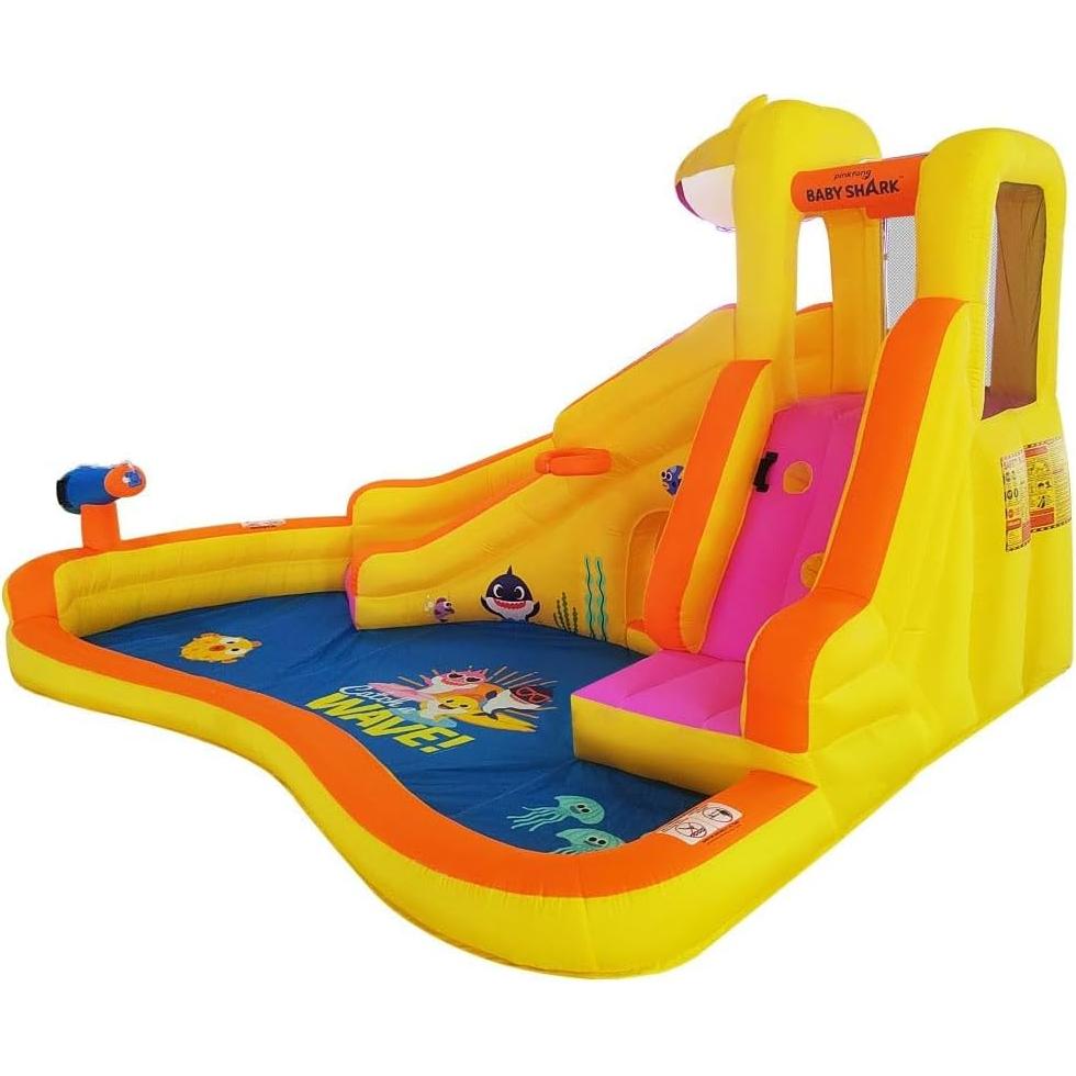 Casa de Rebote Inflable Baby Shark con Tobogán Curvo y Piscina