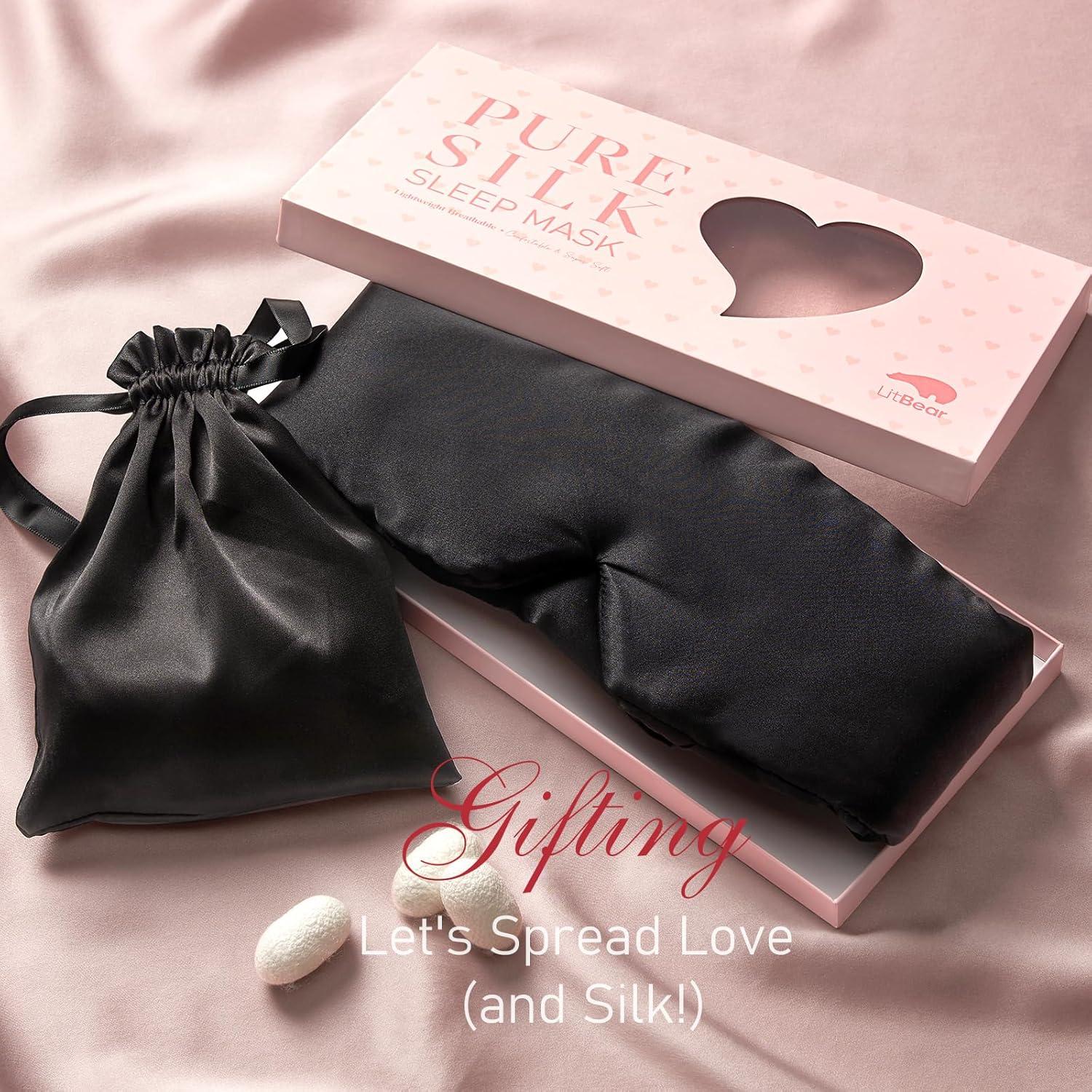 Mascarilla de Sueño de Seda LitBear Negra 22 Momme Acolchada